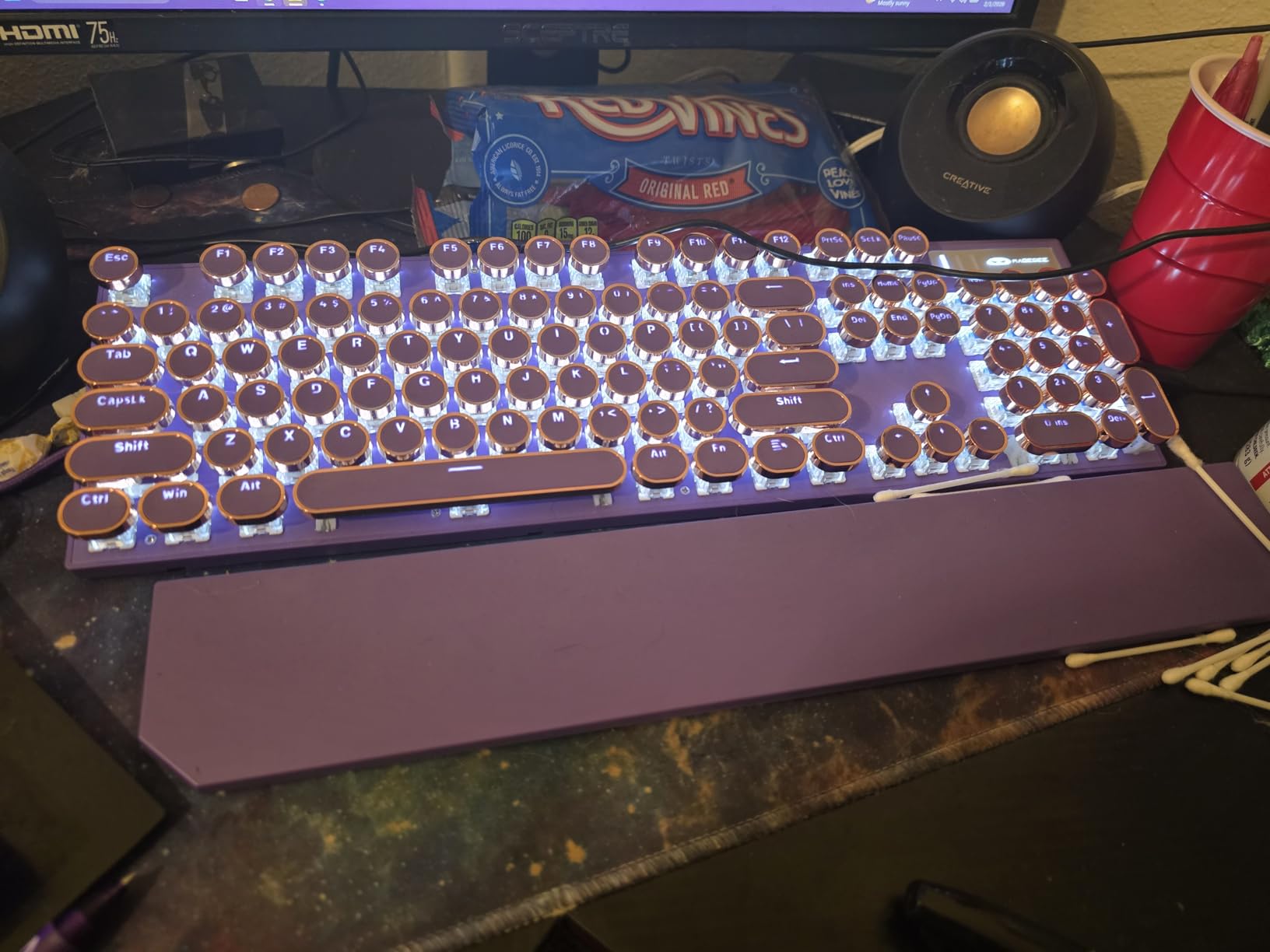Camiysn Typewriter Style Mechanical Keyboard, Retro Punk Gaming Keyboard with Gold LED Backlit, Cute Wired Keyboards,104 Keys Full Size Keyboards, Uique Round Keycaps for Windows/Mac/PC(White&Gold) customer photo 2