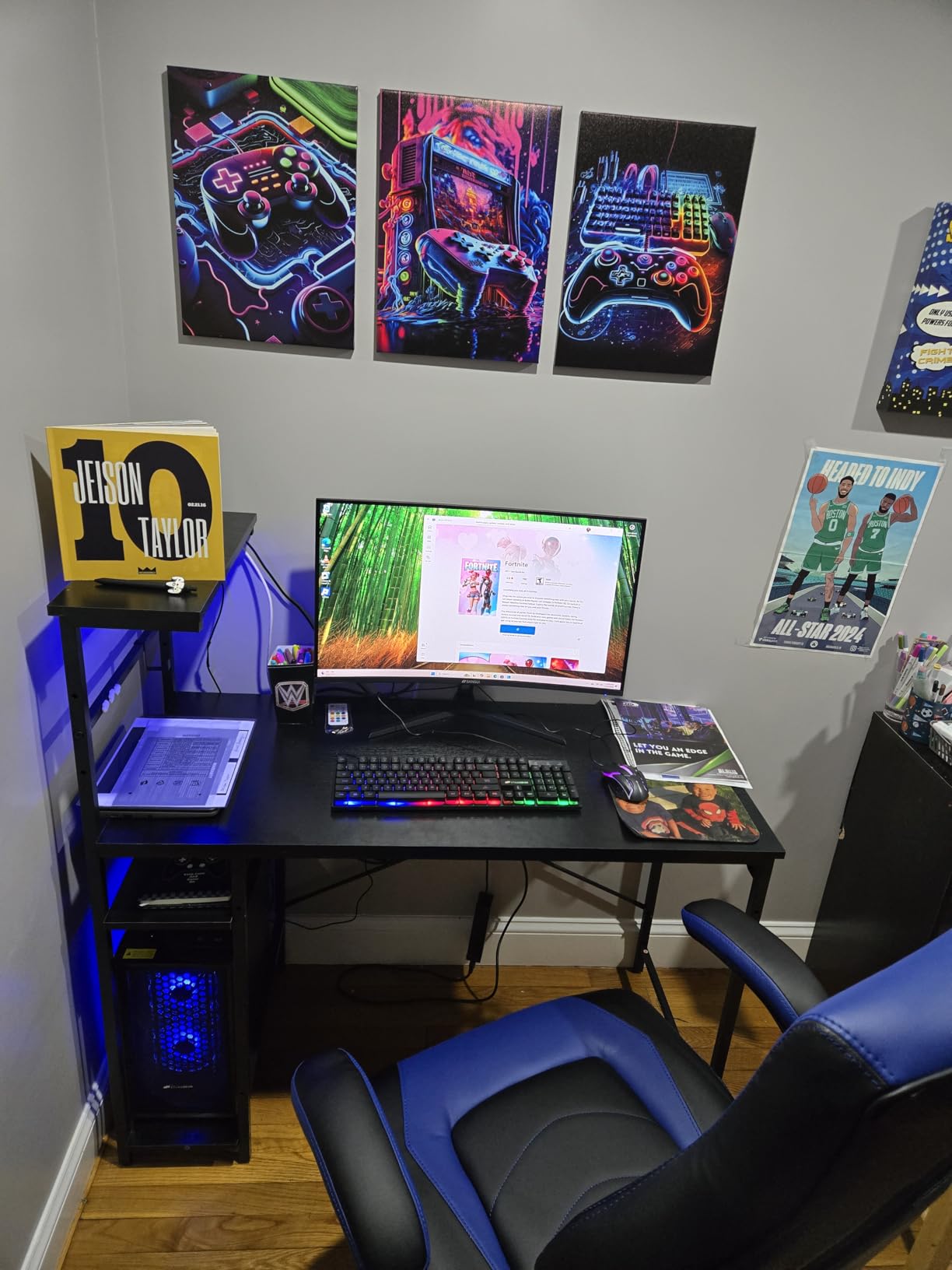 Game Room Decor Posters Set of 3 - Neon Gaming Accessories Theme Canvas Wall Art, Gamer Console Paintings Picture Wall Decor for Children Youth Boys Bedroom 12x16 inch Unframed customer photo 1