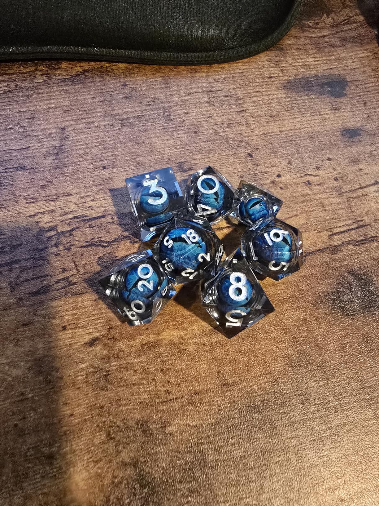 Beholder's Dragon Eye DND Dice Set,Sharp Edge Liquid Core Resin Handmade Cat Eye Dice with Gift Box 7 PCS for Role Playing Dungeons and Dragons Ttrpg(Green Purple Dragon Eye) customer photo 1