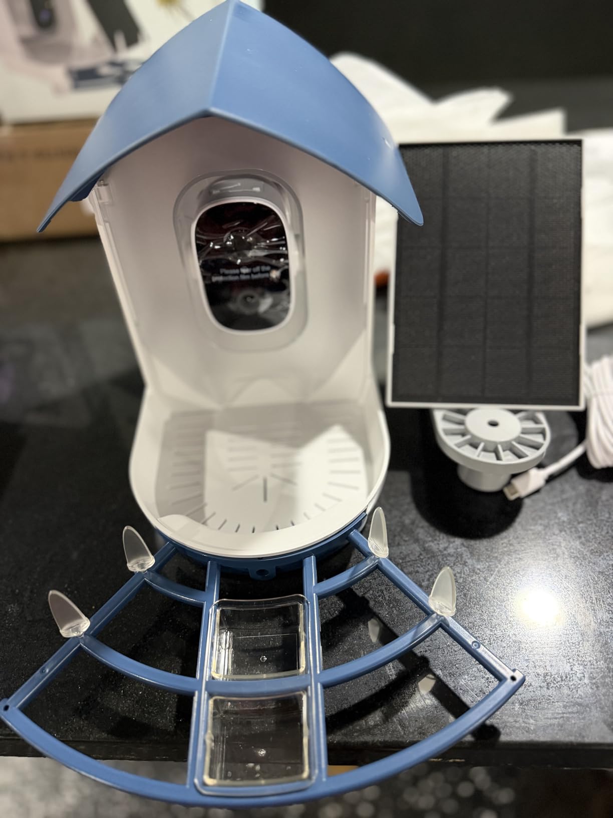 Bird Feeder with Camera,AI Identify Birds Species,Smart Bird Camera with Solar Powered,Auto Record FHD Birds Video in Backyard,Instant Notifications,Ideal Gift for Family and Bird Lovers,Navy Blue customer photo 1