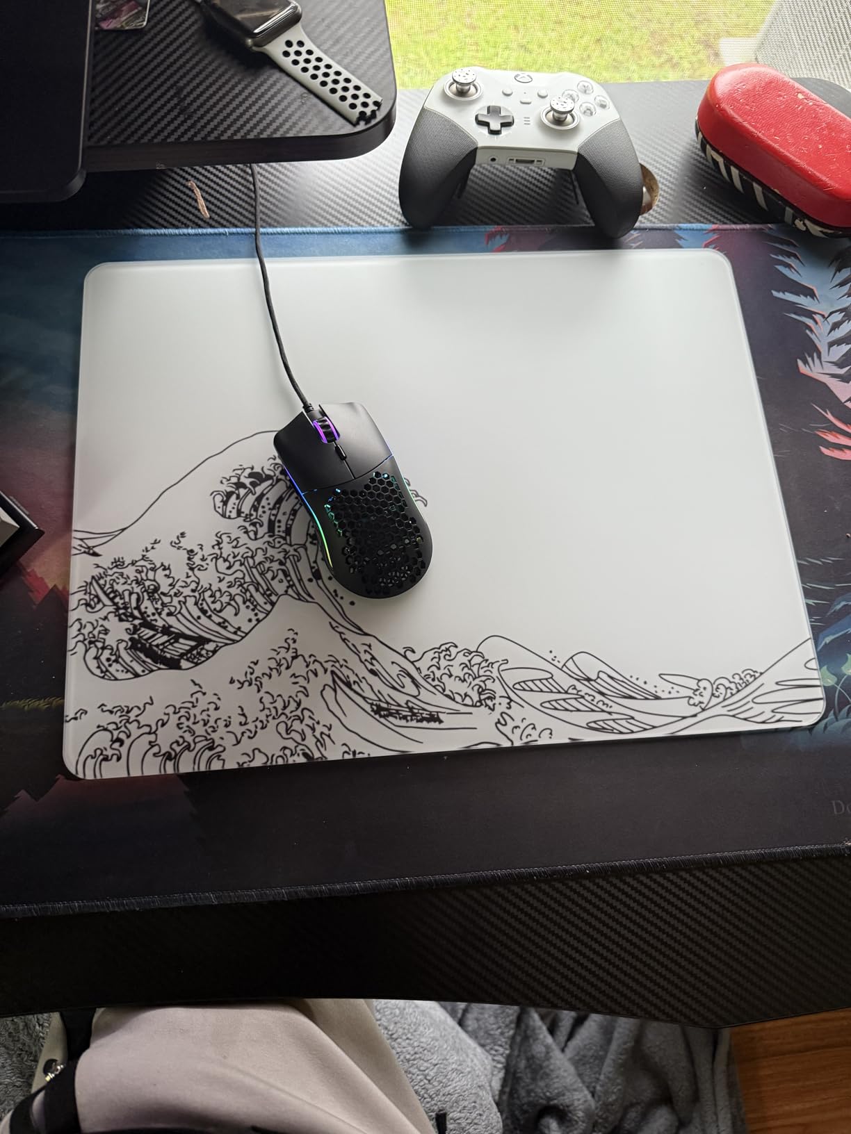 XVX Glass Gaming Mouse Pad, White Kanagawa Hard Mousepads for Gaming,Professional Large Mouse Mat 410mm*310mm, Special Glass Surface with Improved Precision and Speed customer photo 1