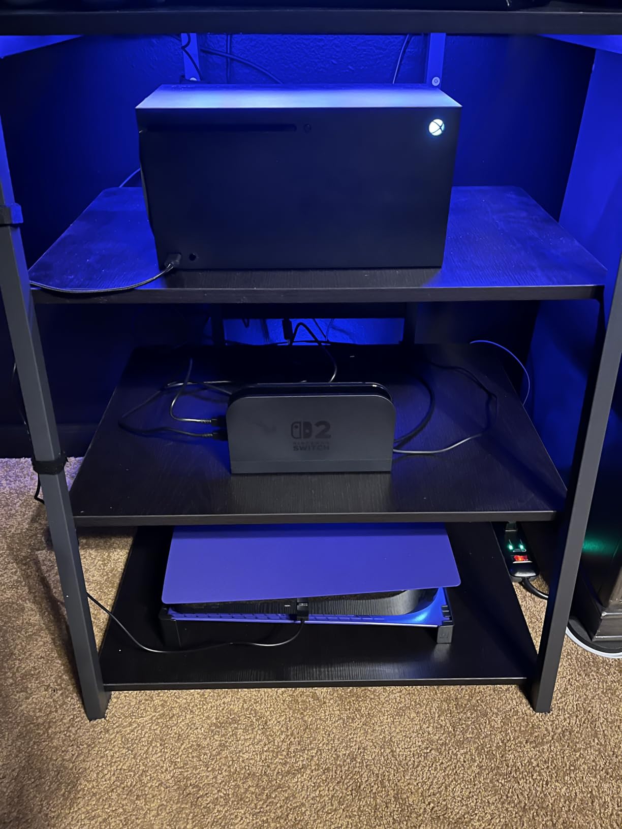Armocity 5-Tier AV Media Stand with Power Strips, Media Console with LED Lights, Audio Tower Rack with Adjustable Shelves, Stereo Stands and Racks, 40.8