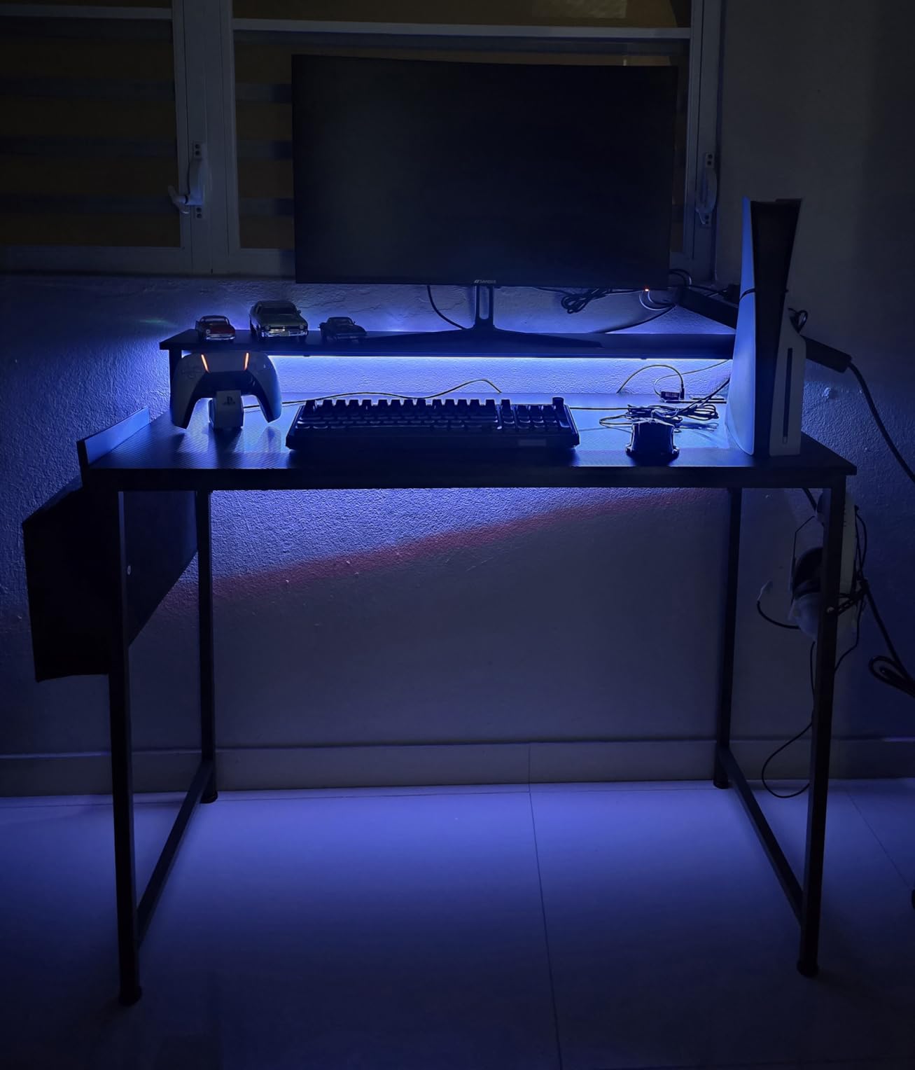 Lufeiya Black Gaming Desk with LED Lights and Power Outlets, 40 Inch Teen Writing Study Table customer photo 2