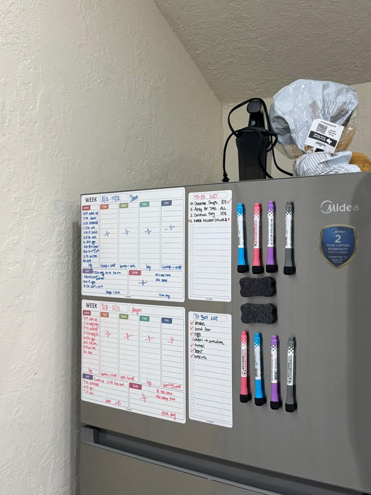 Magnetic Weekly Calendar Whiteboard for Fridge, Refrigerator Dry Erase Weekly White Board, Includes Magnetic Weekly Planner for Fridge with 2 List Boards, 4 Markers + Eraser customer photo 1