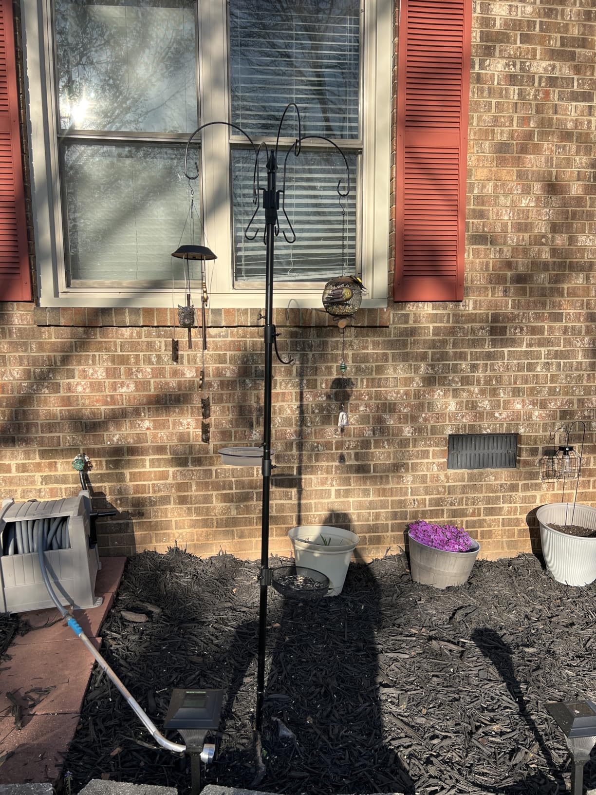 Bird Feeding Station, 90.55in 6-Hook Wild Bird Feeder Stand Pole with Water & Mesh Tray Humming Bird Feeders for Outdoors Easy Assembly for Courtyards Gardens (Black) customer photo 2