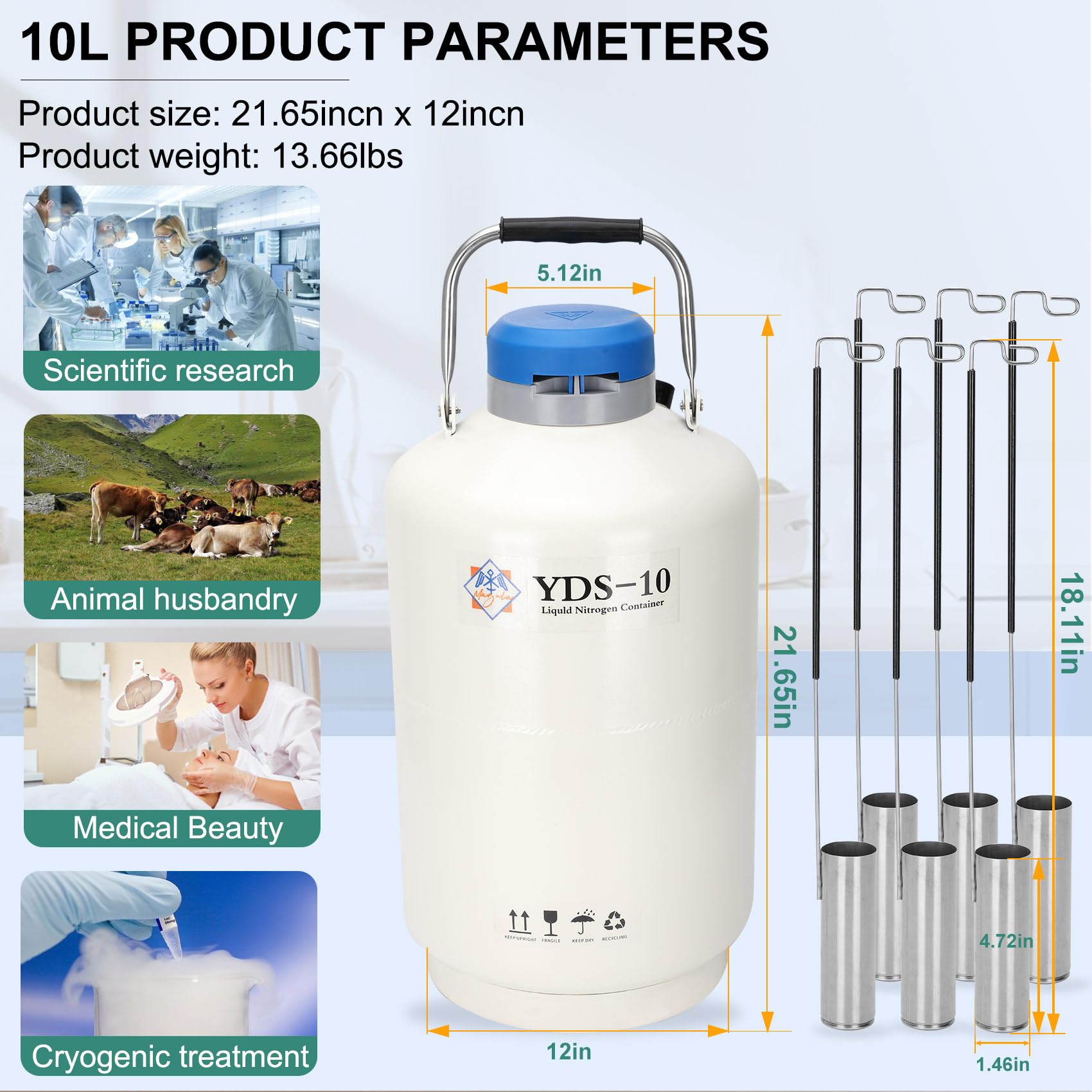 Magula 10l Liquid Nitrogen Container, Ln2 Liquid Nitrogen Dewar,Aluminum Alloy Liquid Nitrogen Tank With 6 Canisters (10l) customer photo 2
