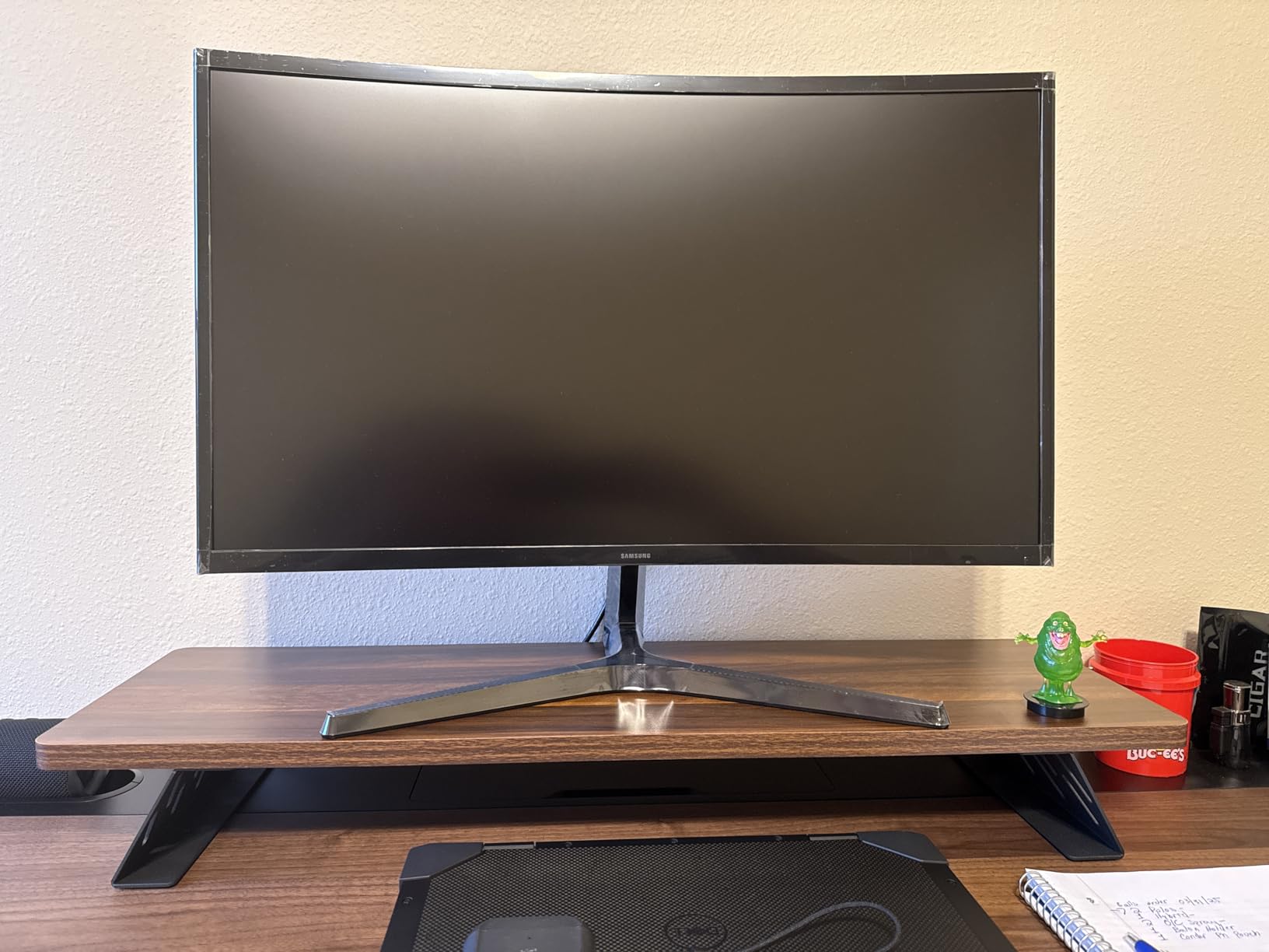 Fenge Monitor Stand Riser, Desk Top Shelf for 2 Monitors, Computer Stands for Desk, Wood & Steel Desktop Riser for Laptop, PC, Printer customer photo 1