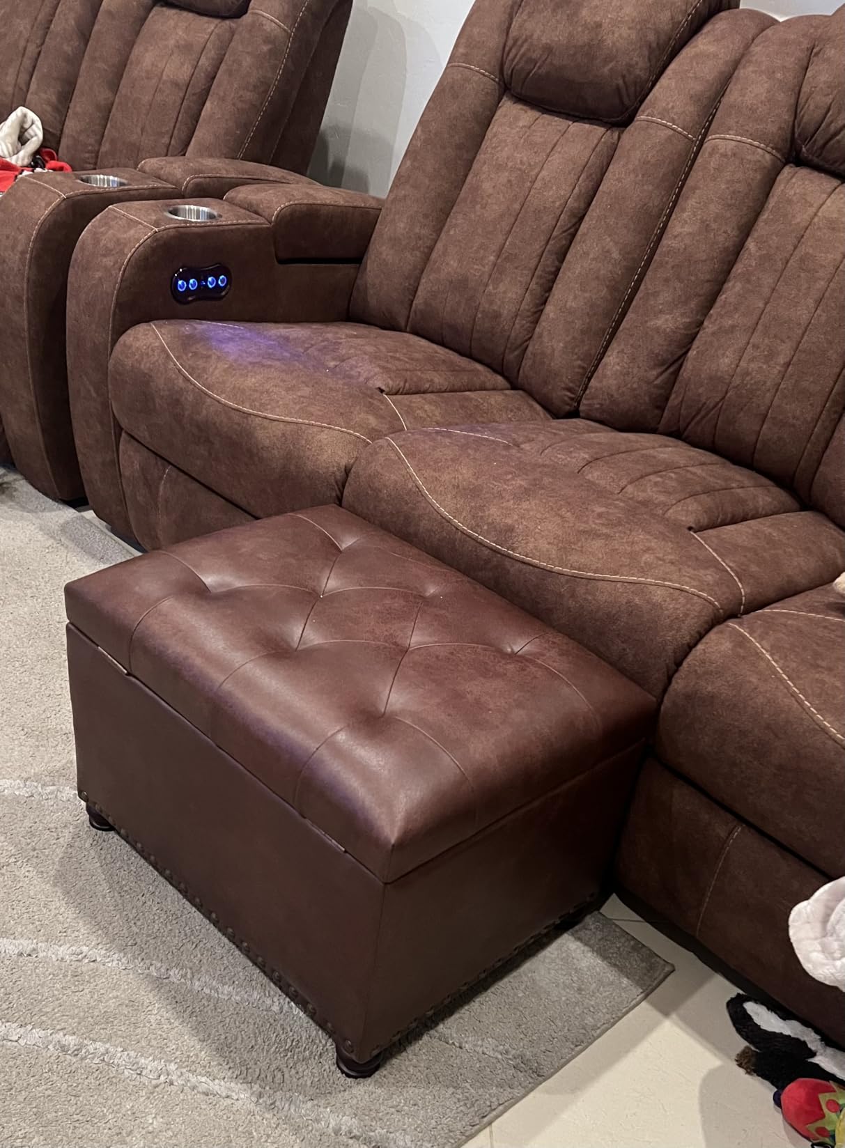 Joveco Leather Storage Ottoman with 360° Caster Wheels 24