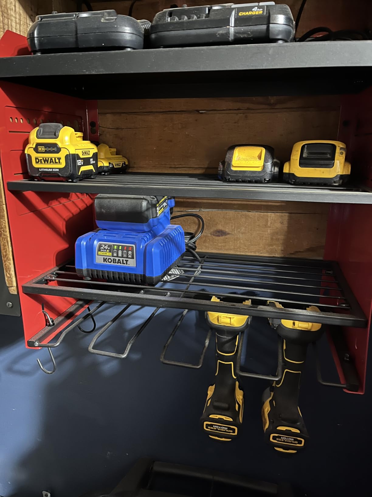 POKIPO Large Power Tool Organizer Wall Mount with Charging Station, 4 Layer Heavy Duty Metal Tool Storage Rack Loads 600lbs with 8 Cordless Drill Holder, Battery Utility Rack Loads with 4 Power Strip customer photo 1