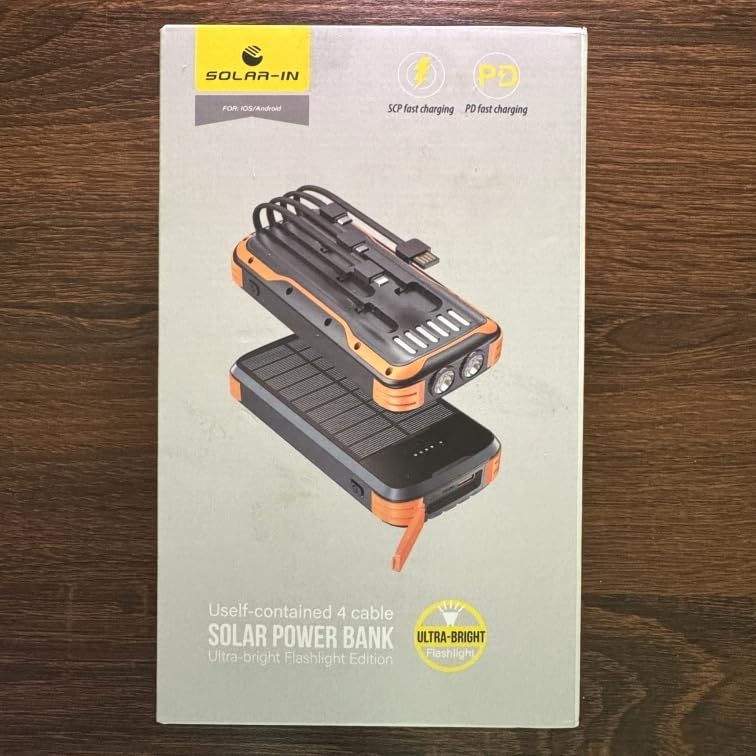 Solar Charger Power Bank, PD 20W Fast Charging External Batter, 40000mAh Portable Phone Charger Built in 4 Cables with Dual Bright Flashlights for Camping, Hiking, and Outdoor Use customer photo 2