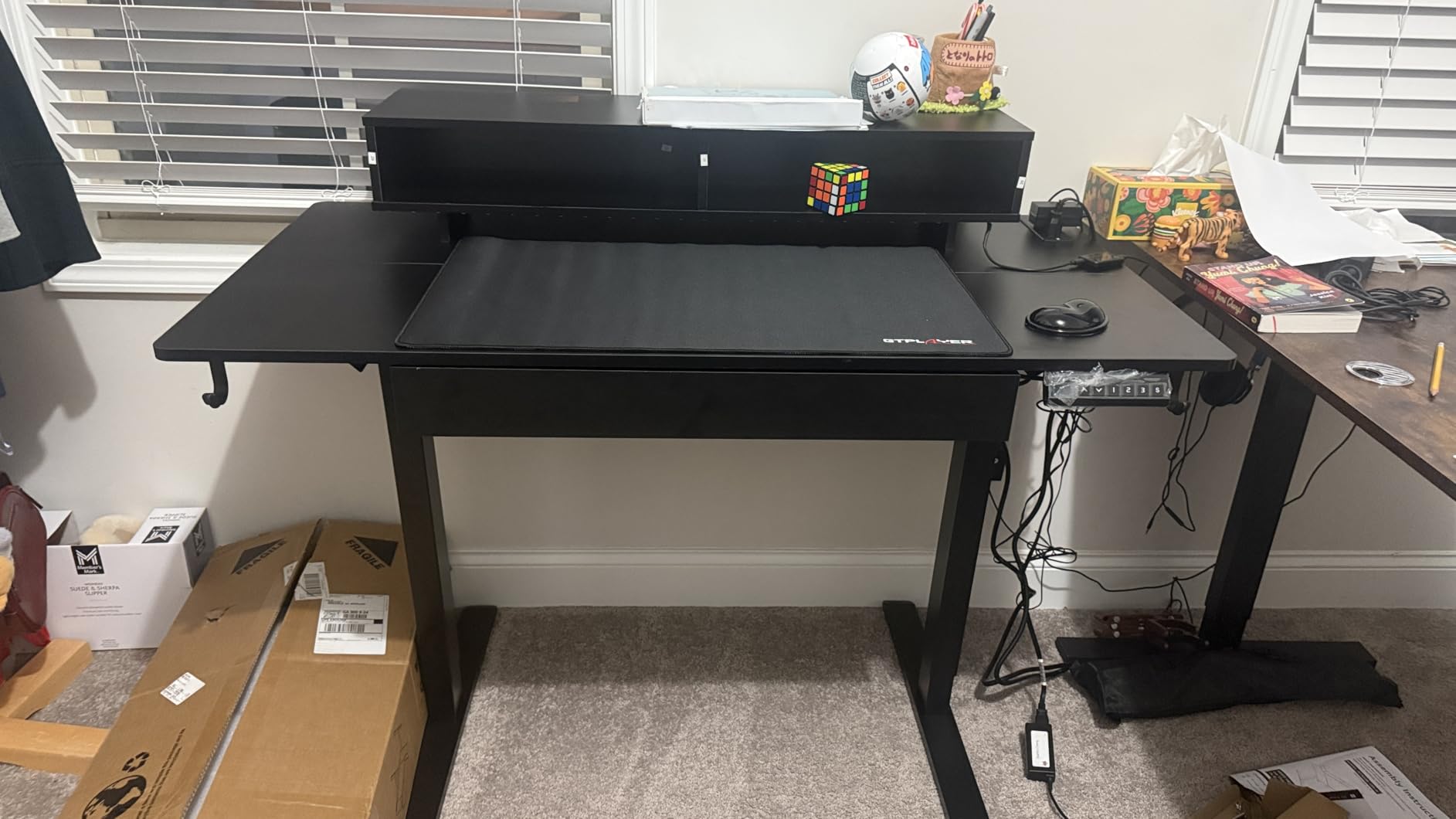 GTPLAYER Electric Standing Desk with Drawers, 48 x 24 Inch Height Adjustable Gaming Desk with Monitor Stand, Power Outlets & LED Lights, Home Office Sit Stand Up Desk with Memory Preset (Black) customer photo 2