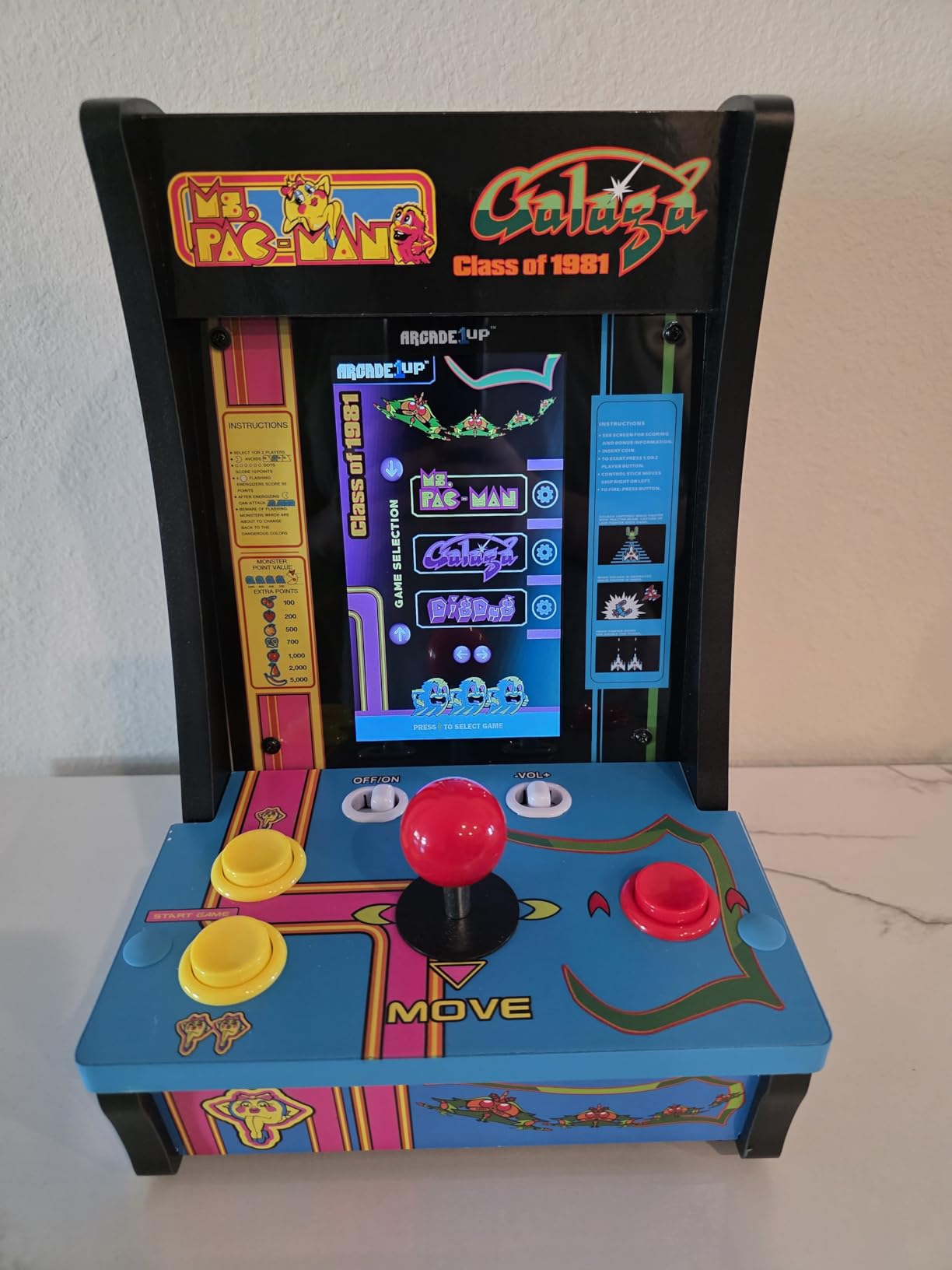 Arcade1Up Class of '81 Ms. PAC-Man/Galaga Countercade - 3 Classic Games, Retro Game Console for Home, Portable Console with 7-inch Screen, Table-top Video Game for Game Room customer photo 2