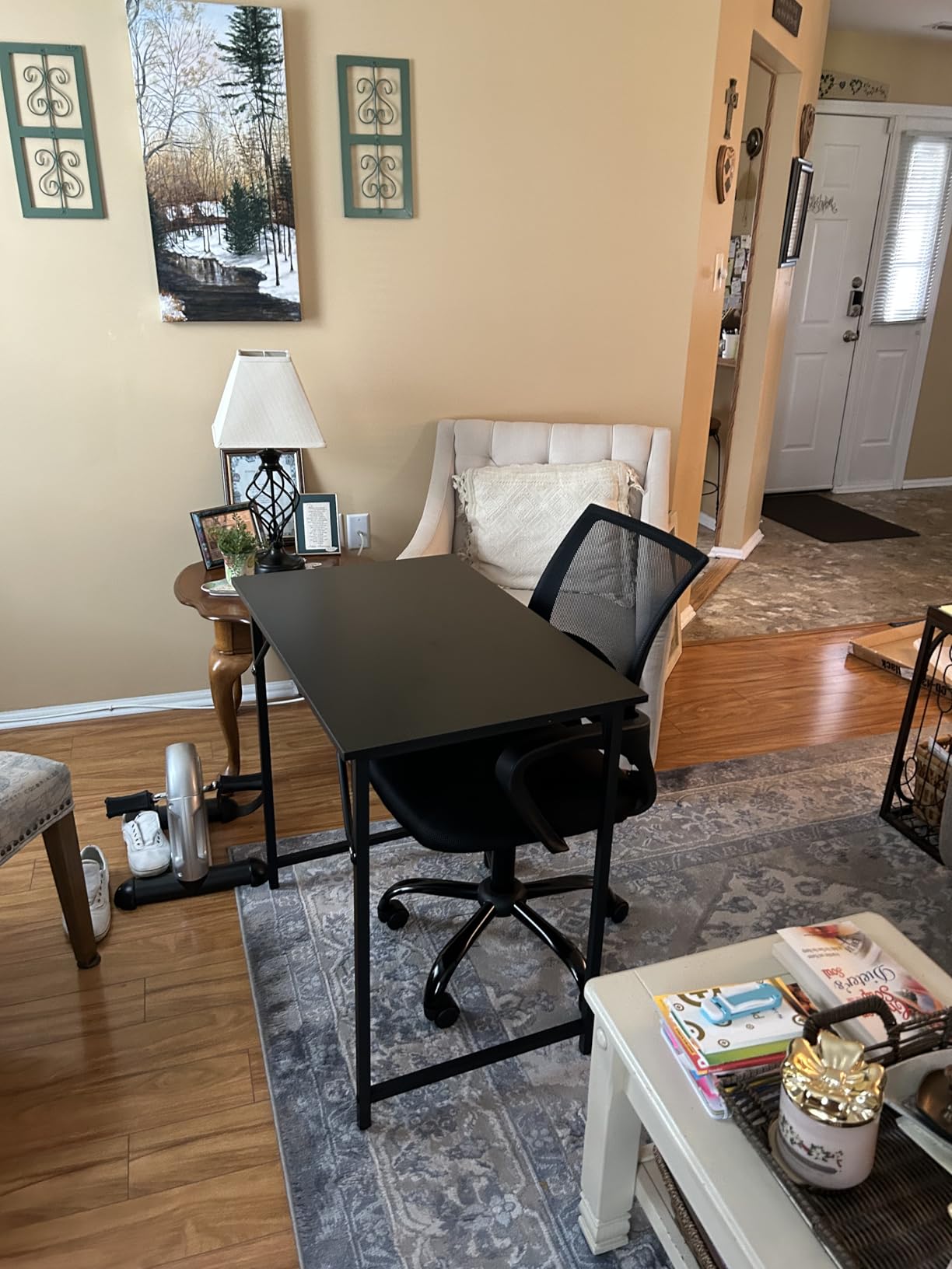 PayLessHere 32 Inch Home Office Desk and Chair Set,32 Inch Computer Desk with Ergonomic Height Adjustable Office Chair for Home Office,Black&Black customer photo 1