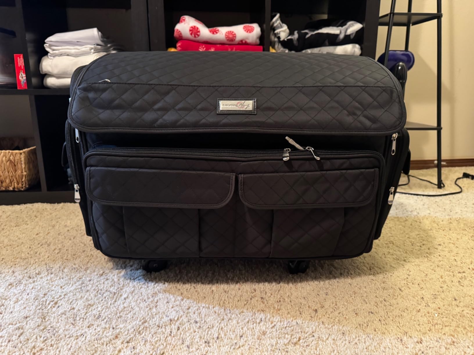 Everything Mary XXL Rolling Sewing Machine Case - Black & Floral Trim Wheeled Craft Bag customer photo 2