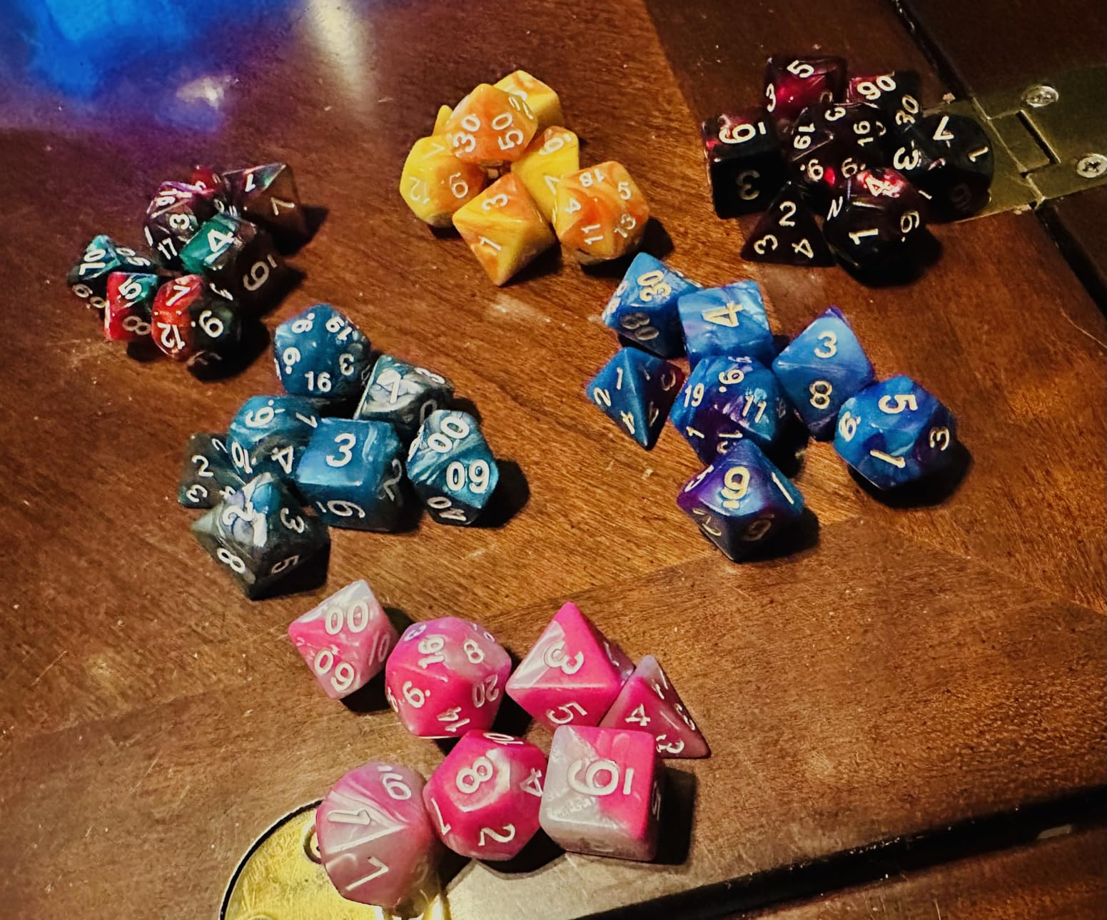 QMay Polyhedral Dice Set - 7 x 7 (49 Pieces) DND Dice with 7PCS Black Drawstring Bags Great for Dungeons and Dragons, RPG, MTG,Role Playing Table Games D4 D6 D8 D10 D% D12 D20 customer photo 1