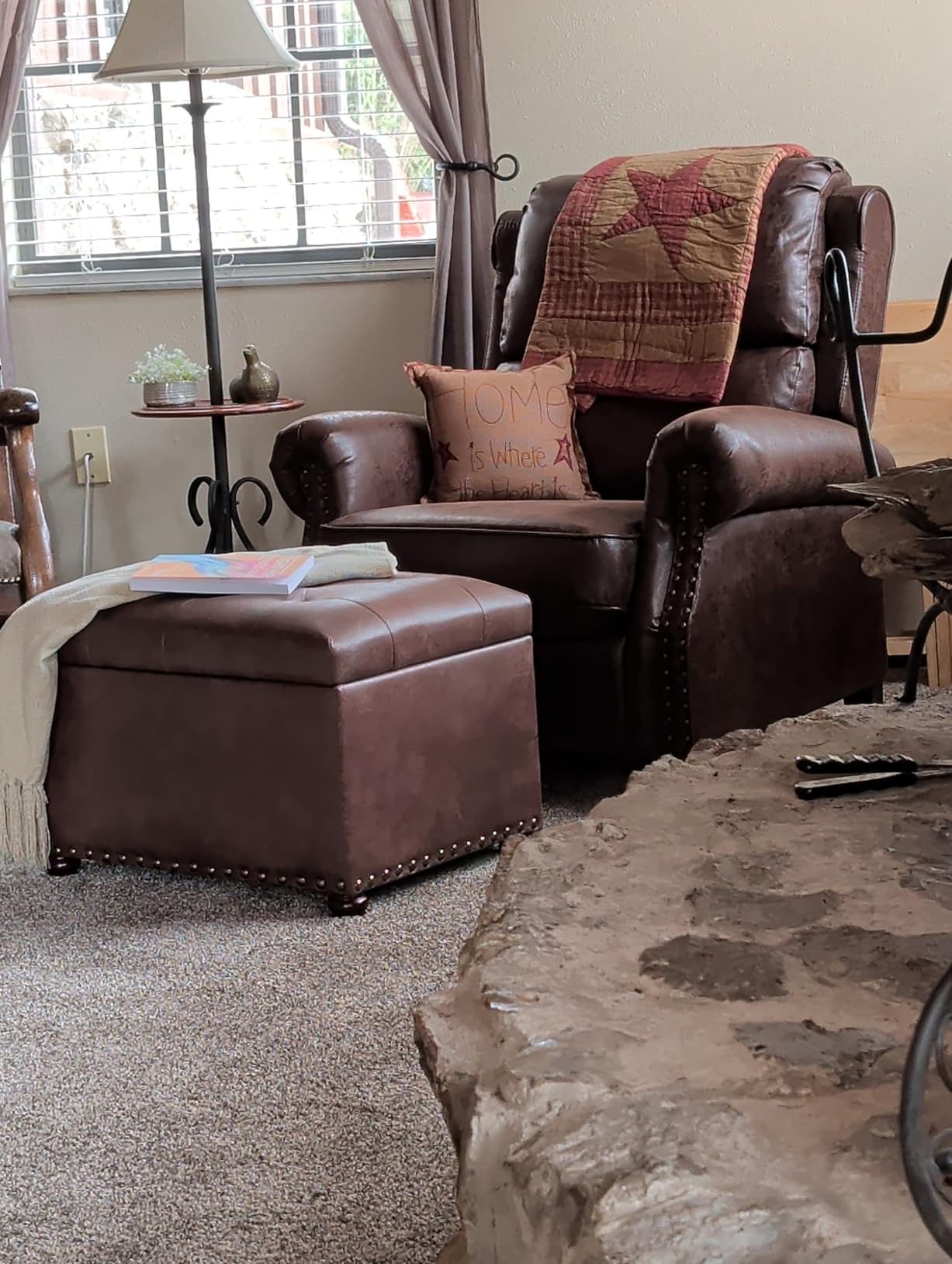 Leather Storage Ottoman Bench with Steerable Rolling Wheels, Rectangle 24 Inch Foot Rest Ottomans Stool for Living Room Bedroom (Vintage Brown) customer photo 1