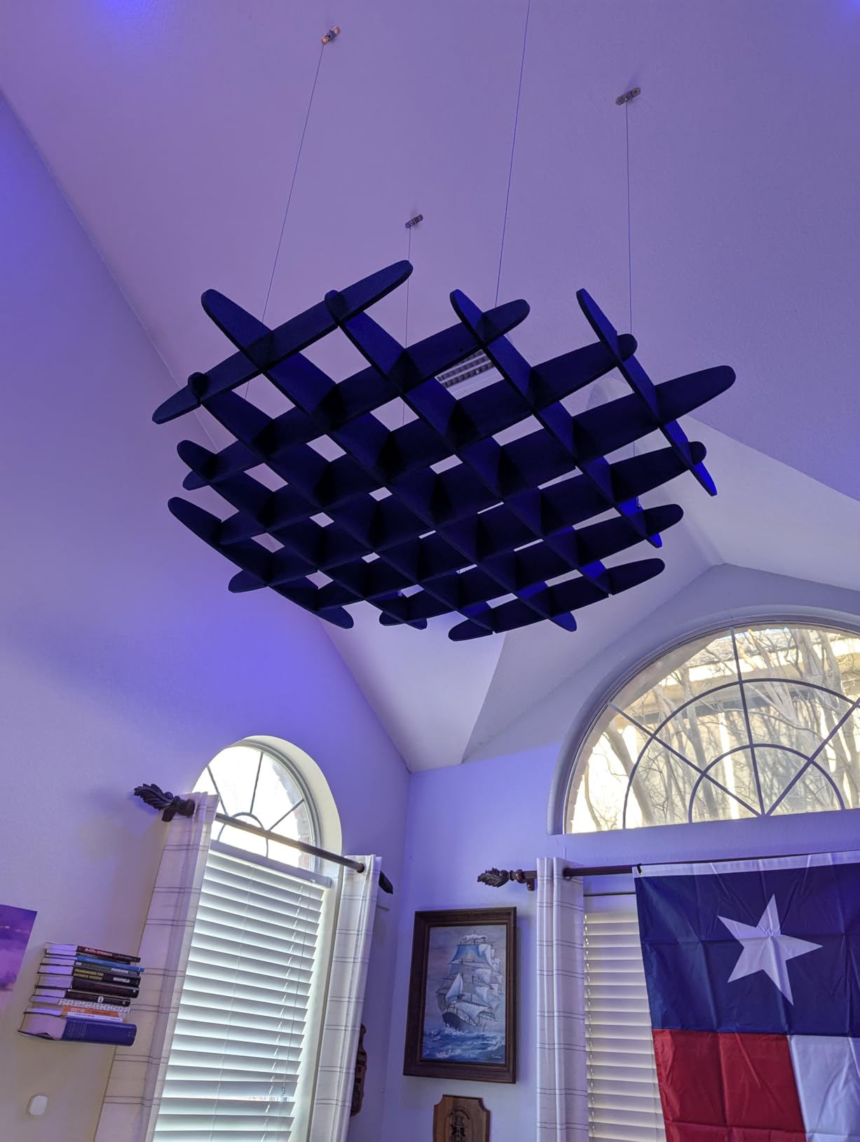 VIVO Acoustic Ceiling Waffle Panel, Hexagonal Hanging Sound Absorber, Modern Noise Reduction Chandelier, Black, PP-CW01B customer photo 1