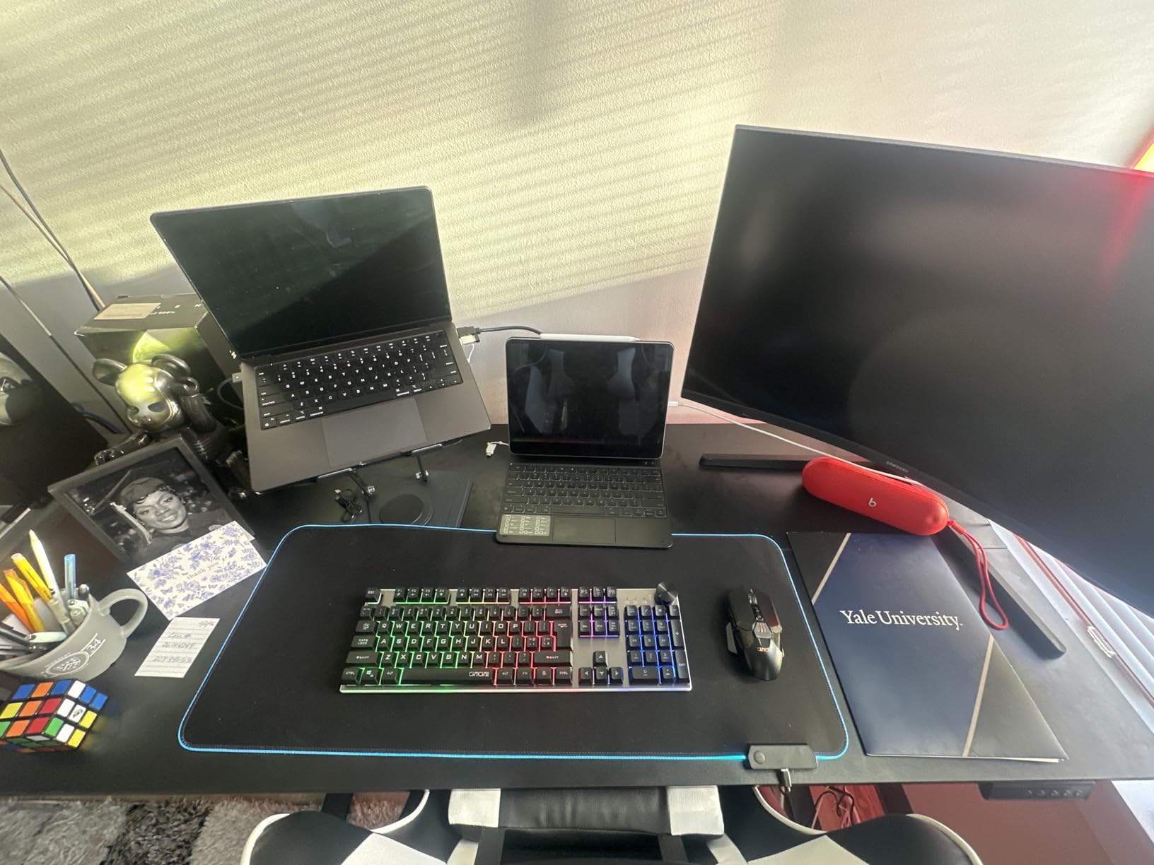 Veken 55 Inch Large Electric Standing Gaming Desk, Heights Adjustable, Sit to Stand Up, Work Home Office Computer Table for Study, Walking Pad, Writing, and Games, Wooden Desktop Desks, Black customer photo 2