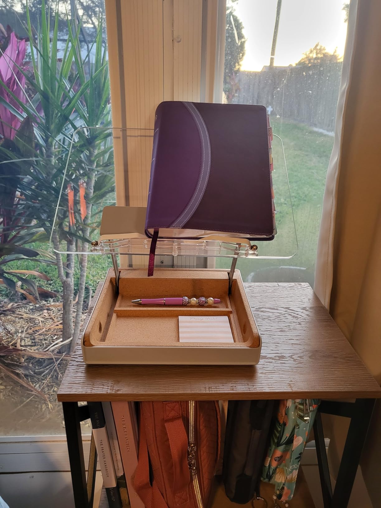 Book Stand with Storage, Book Holder for Reading Hands Free, Wooden Cookbook Stand for Kitchen Counter, Adjustable Reading Stand for Desk, Recipe Stand, Book Prop for Book Lovers customer photo 2