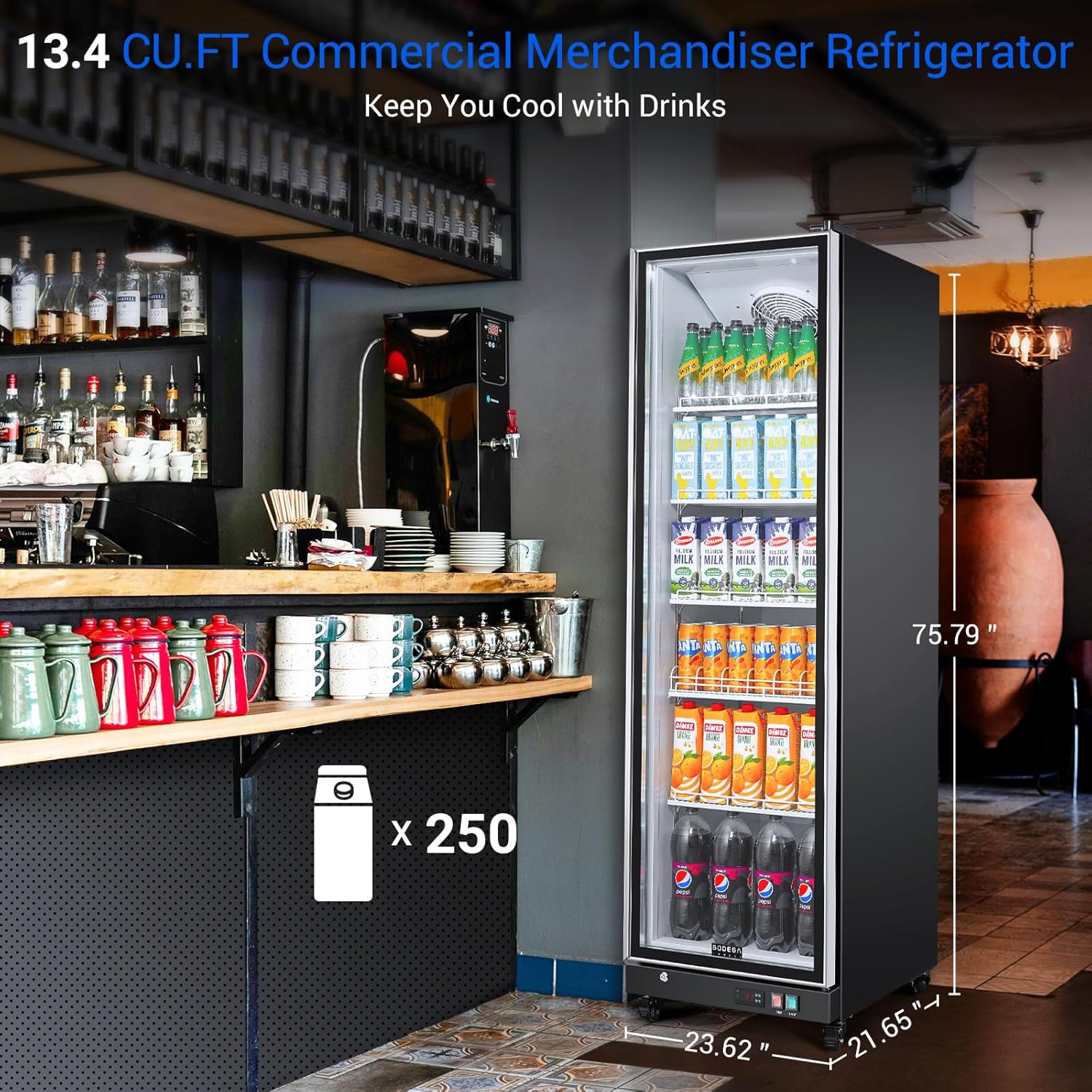 BODEGACOOLER Commercial Beverage Refrigerator with Glass Door,12.5 Cu.Ft Commercial Drink Refrigerator,Upright Large Display Merchandiser Beverage Bar Cooler with Soft LED Light,Adjustable Shelves customer photo 1