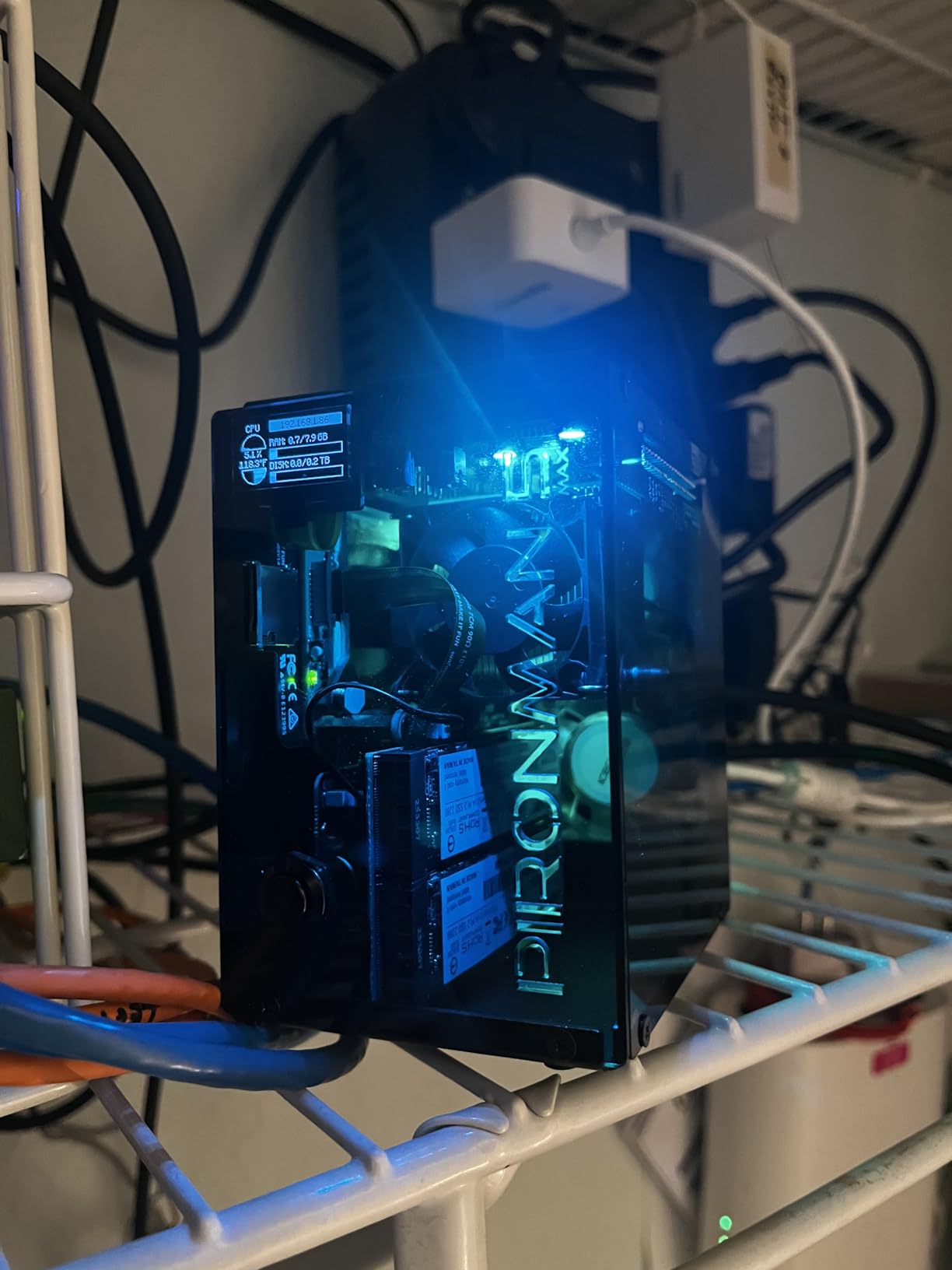 Pironman 5-MAX Dual NVMe M.2 SSD PCIe PC Case for Raspberry Pi 5 NAS RAID 0/1 Hailo-8L AI Accelerator PWM Tower Cooler + Dual RGB Fans, 0.96