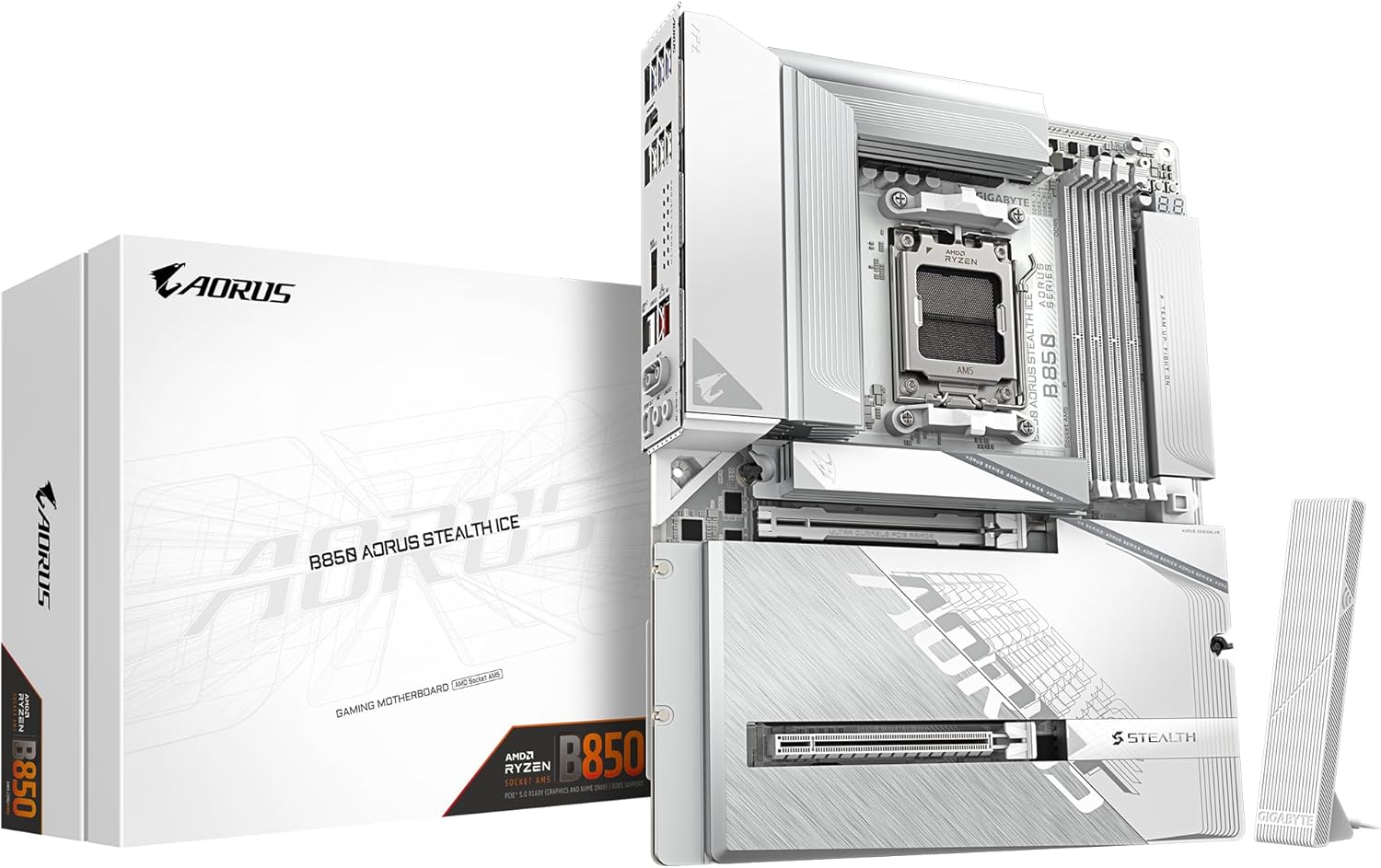 B850 AORUS STEALTH ICE Motherboard - AMD Ryzen 9000 Series CPUs, 14+2+2 Phases Digital VRM, up to 8200MHz DDR5 (OC), 2xPCIe 5.0 + 2xPCIe 4.0 M.2, WIFI 7, 5GbE LAN, USB 3.2 Gen 2 customer photo 1