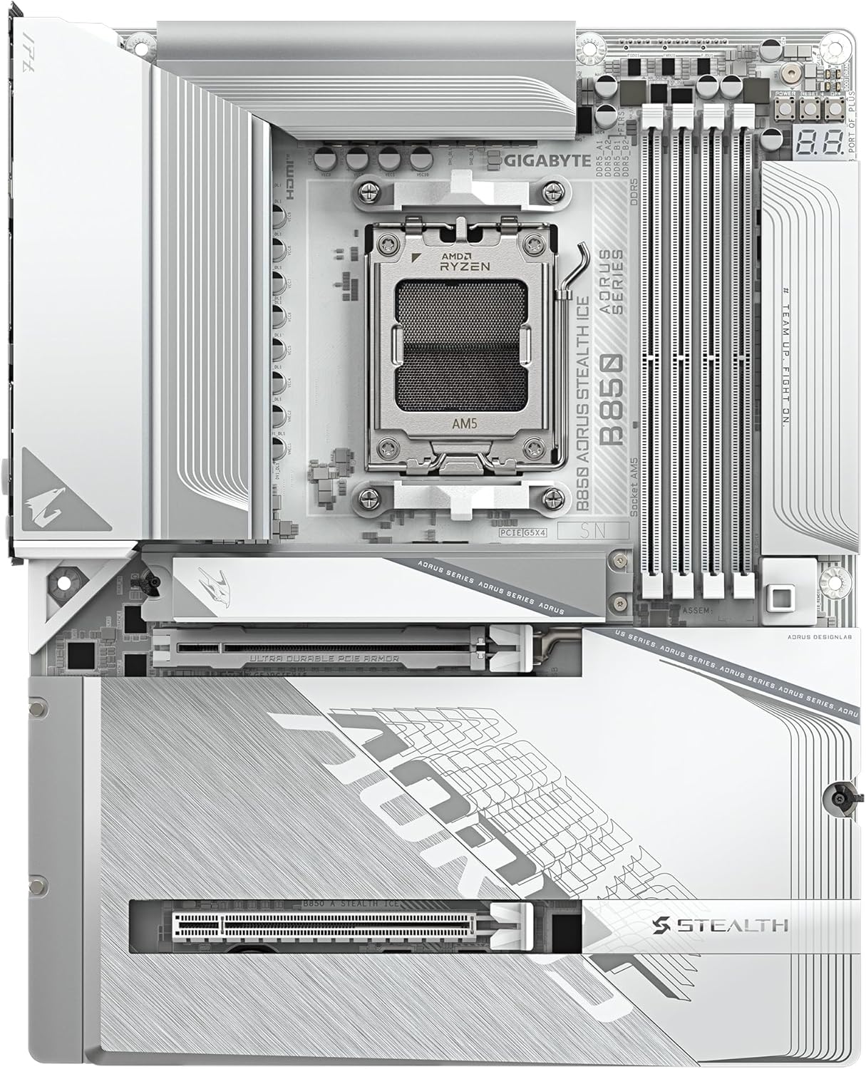 B850 AORUS STEALTH ICE Motherboard - AMD Ryzen 9000 Series CPUs, 14+2+2 Phases Digital VRM, up to 8200MHz DDR5 (OC), 2xPCIe 5.0 + 2xPCIe 4.0 M.2, WIFI 7, 5GbE LAN, USB 3.2 Gen 2 customer photo 2