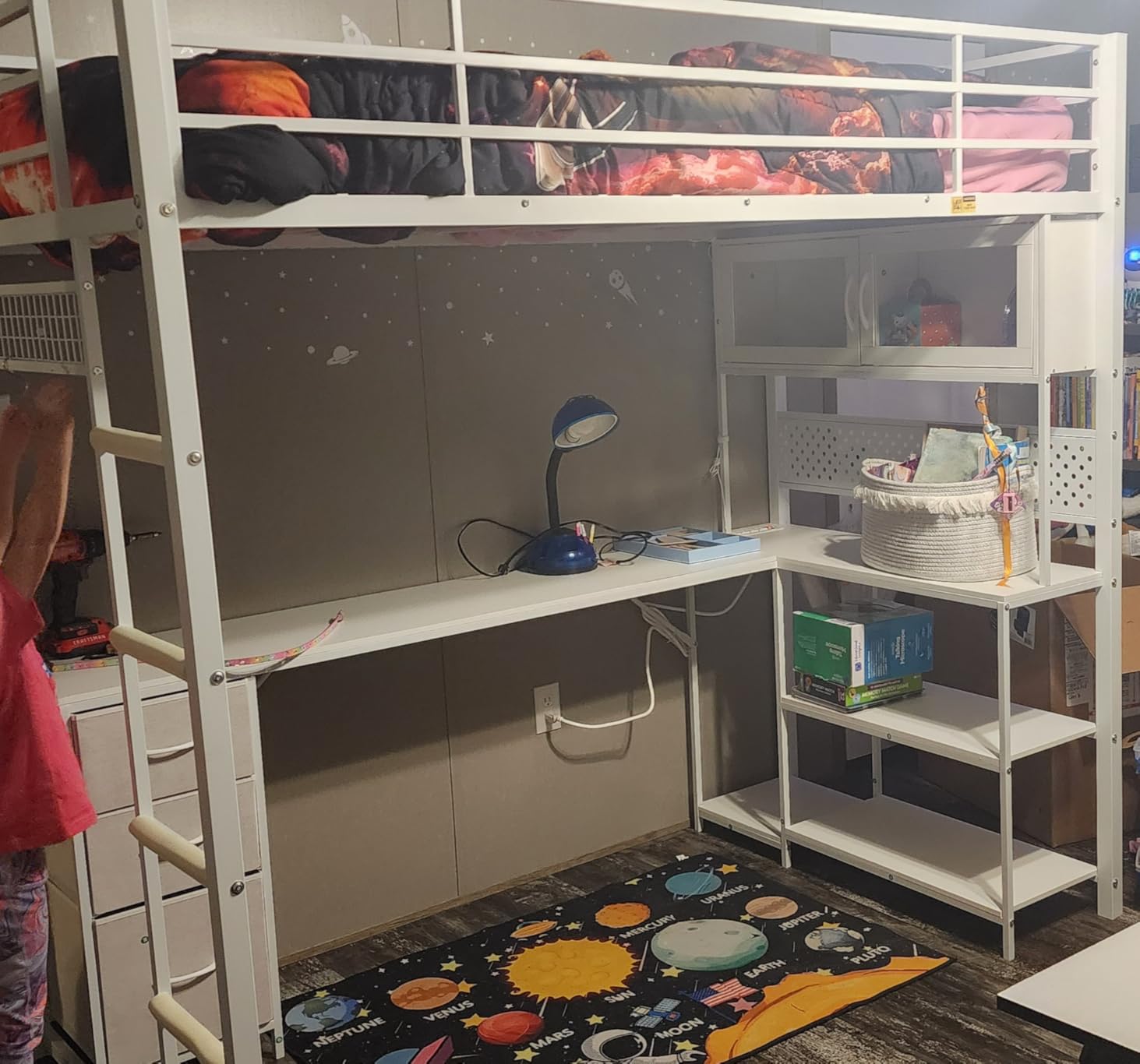 ADORNEVE Twin Size Loft Bed with L-Shaped Gaming Desk, Storage Drawers & Hutch, Expanded Safety Power Outlet, Metal Loft Bed Frame with RGB Lights, Space Saving for Teens, Black customer photo 2