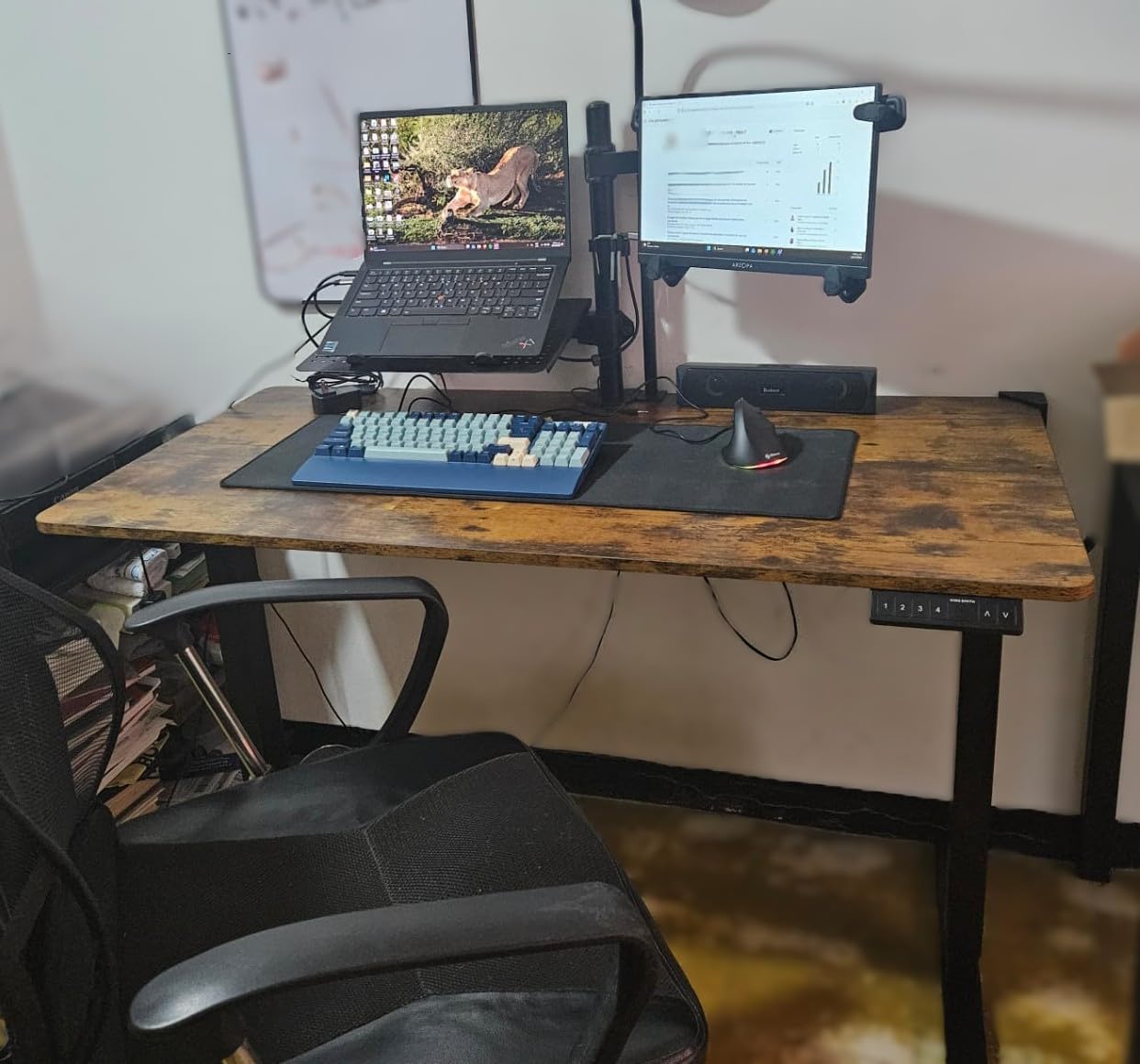 48x24 Inches Height Adjustable Electric Standing Desk with 2 Hooks for Home Office, Ergonomic Sit Stand up Desk with Splice Board, Rustic Brown customer photo 1