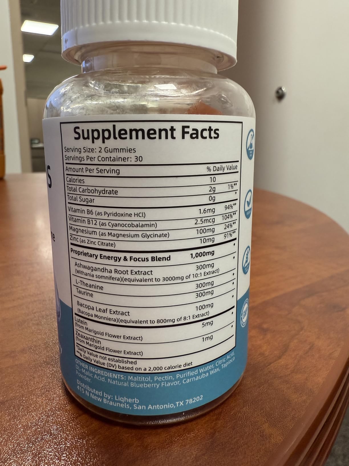 Focus Gummy for Gaming: with L-Theanine, Ashwagandha & Taurine, Stress Relief, Energy & Focus, for Gamers & Pros, Caffeine-Free, Sugar-Free Blueberry Flavor, Vegan, Non-GMO, Gluten Free, 60 customer photo 2