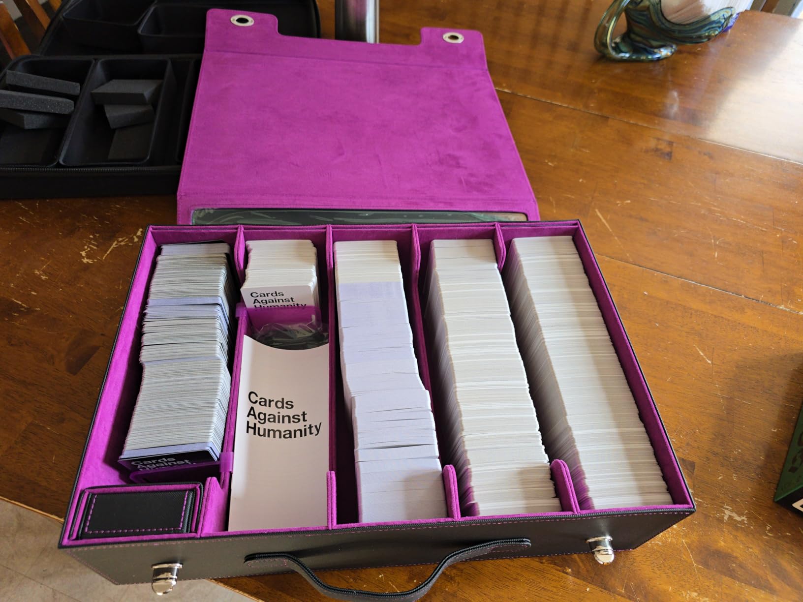 ZLCA Trading Card Storage Box 5-Row with Handle, MTG Storage Box Holds 3900+ Cards with Commander Display, Top Loaders Organizer Case for TCG PTCG Sport Card(Black&Purple) customer photo 1