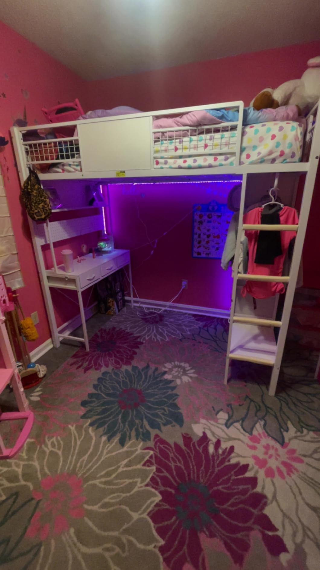 ADORNEVE Loft Bed Twin Size with Desk, 11 Storage Drawers, Metal Kids Loft with RGB Lights, Charging Station, Shelves & Clothing Rack, 13.4