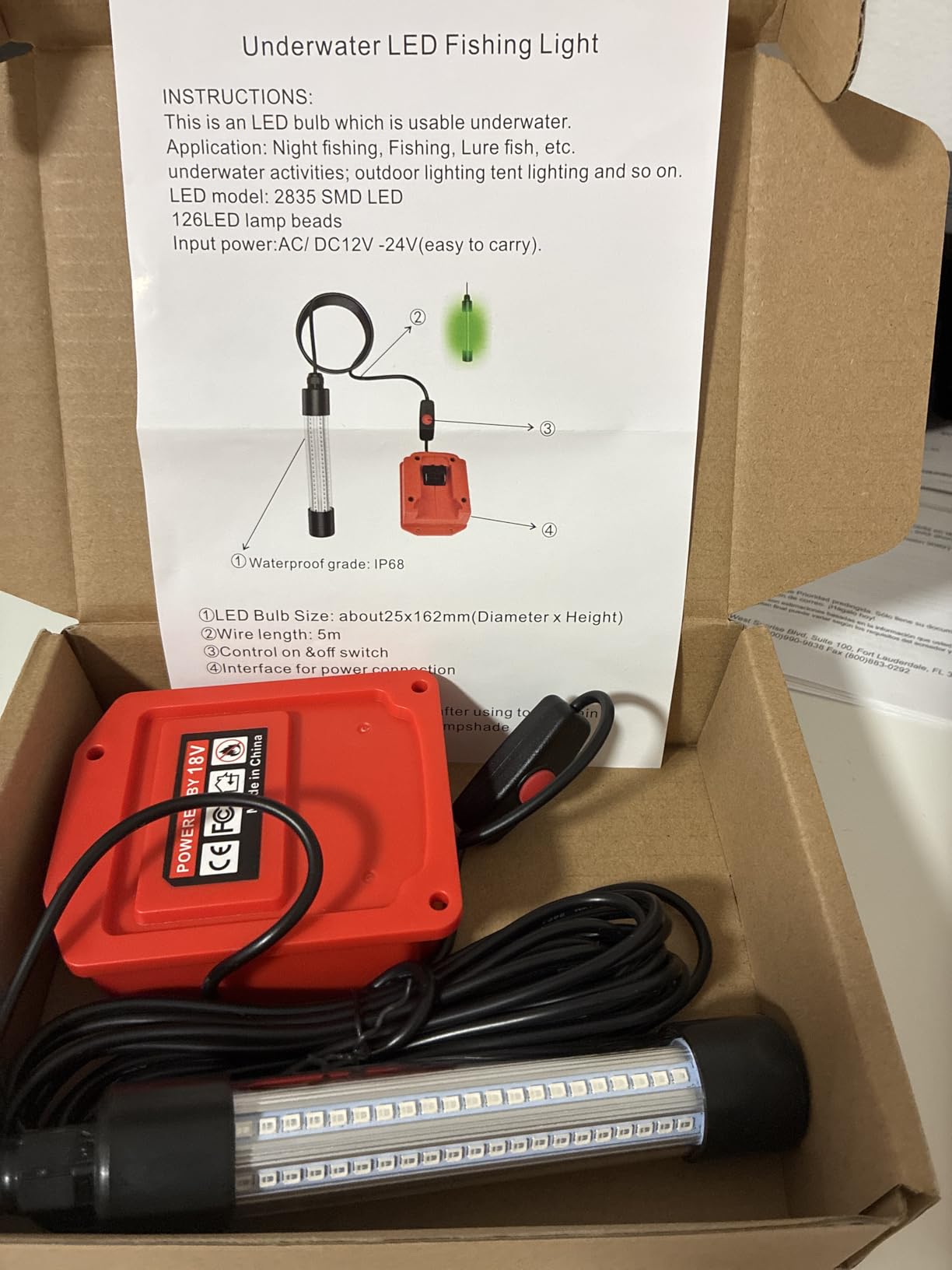 OLIBUY LED Underwater Green Fishing Light, 13W 1300 Lumens IP68 Rated Submersible Fishing Light Attractants for Night Fishing, Docks, Boats, Kayaks (No Battery) customer photo 1