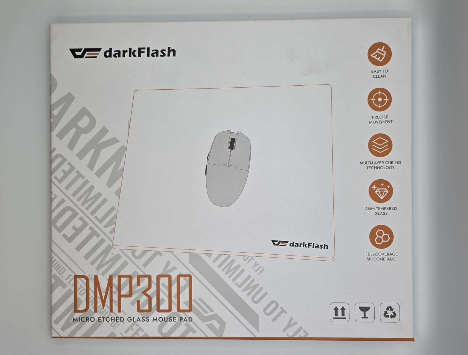 darkFlash Glass Mouse Pad 11.8x10.2 Inch, Ultra-Smooth Tempered Surface, Precision Tracking, Anti-Slip Rubber Base, Durable Etched Finish, Ideal for Gaming & Work (Black, 11.8L x 10.2W inches) customer photo 1