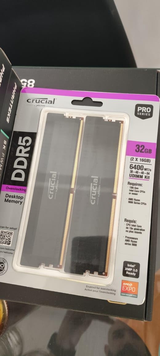Crucial Pro DDR5 RAM 32GB Kit (2x16GB), 6400MHz CL32, Overclocking Desktop Gaming Memory, Intel XMP 3.0 & AMD Expo Compatible, Black customer photo 1