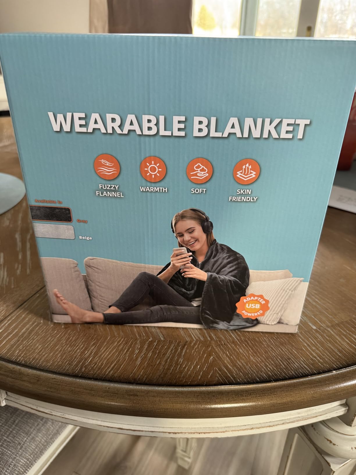 Cordless Heated Blanket with Hood, USB Battery Powered Heated Wearable Blanket with 9 Heating Zones, 20000 mAh Power Bank, 3 Levels, Portable Heated Throw Blanket, Heated Shawl (Warm Comfort Gray) customer photo 1