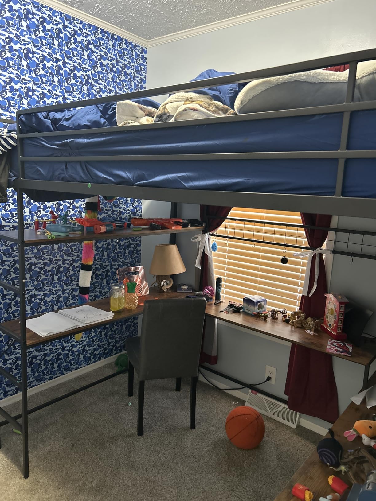 DICTAC Full Loft Bed with U-Shaped Desk,7 Storage Drawers and Charging Station,Metal Full Size Loft Bed with Led Lights and 2-Tier Storage Shelves,loft full Bed with Safety Guardrail and Ladders,Black customer photo 2