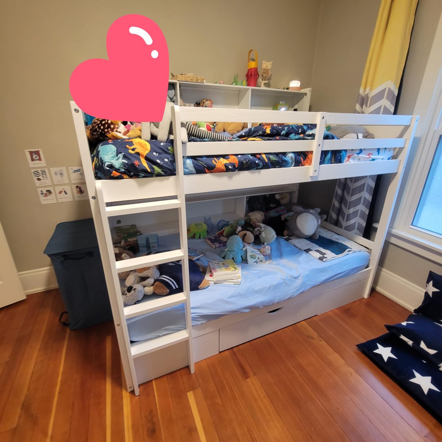 Twin Over Twin Gaming Bunk Bed with Desk and USB and LED Light, Twin Size Wooden Loft Bed Frame with Storage Shelves, Ladder, for Kids Boys Teens Adults, Space Saving (Black+Red) customer photo 1