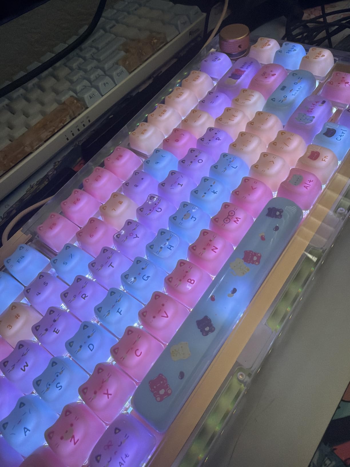 KiiBOOM Cute Cat Keycaps Set, Mao Profile, PBT/PC Keycap for MX Switches Mechanical Keyboard, Compatible with 60%, 65%, 75%, TKL, 96%, Full-Sized Layout (Meow Pudding) customer photo 1