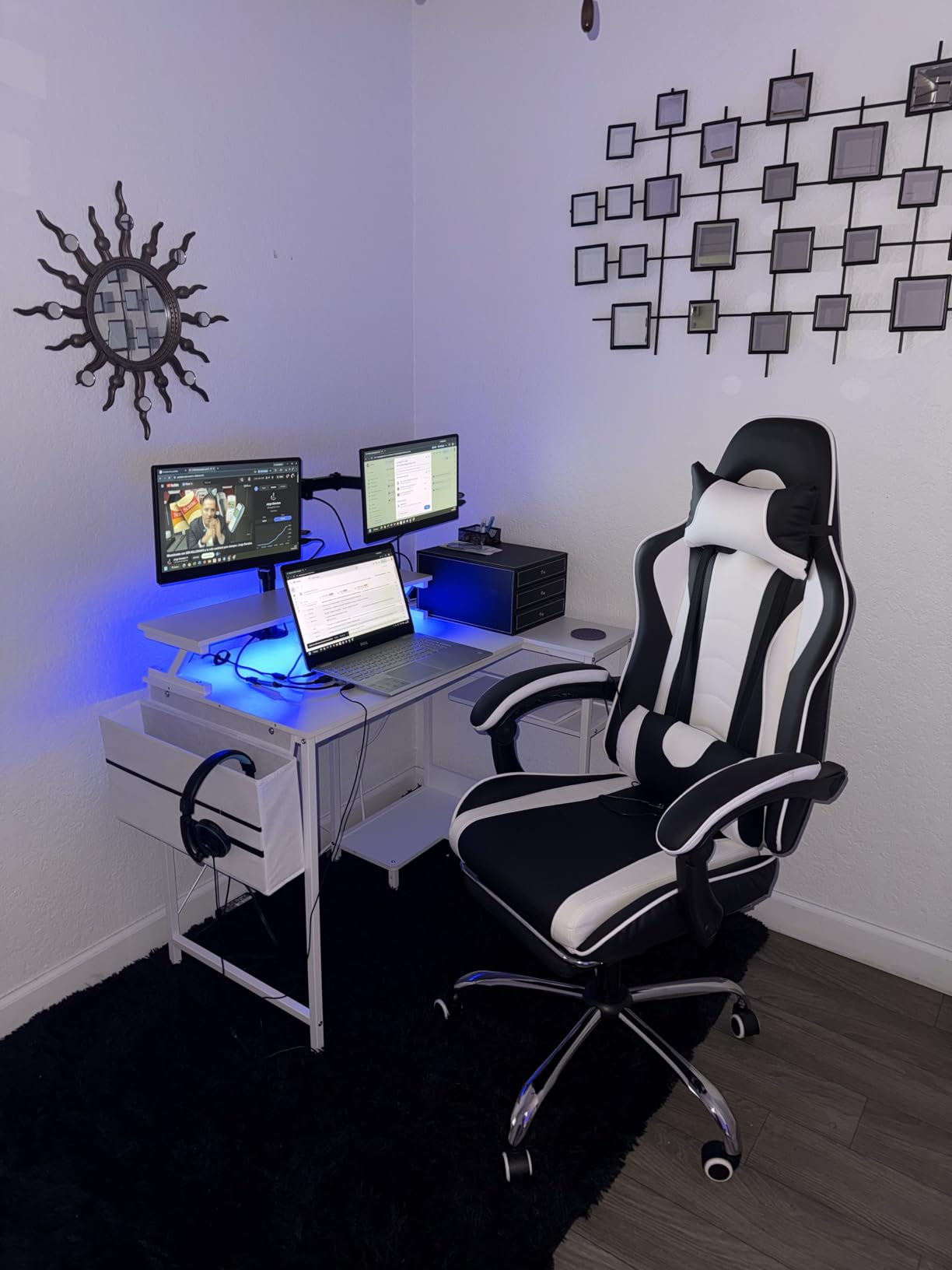 DUMOS Gaming Desk, Computer Desk with USB Charging Ports, Power Outlets, Type-C and LED Lights, Reversible L Shaped Desk with Storage Shelves & Monitor Stand for Office Gaming Room Black 48IN customer photo 2