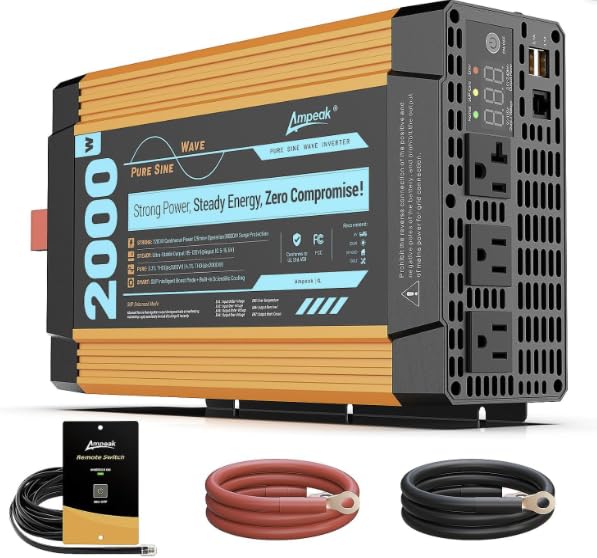 Ampeak Pure Sine Wave Inverter [2000 Watt] - 6000W Surge, 12v DC to 110V AC Converter Power Inverter for RV, Truck, Home, Solar, Outdoor with Dual AC & 20A Outlets, Hardwire Port, 5V 3.1A USB & Remote customer photo 1