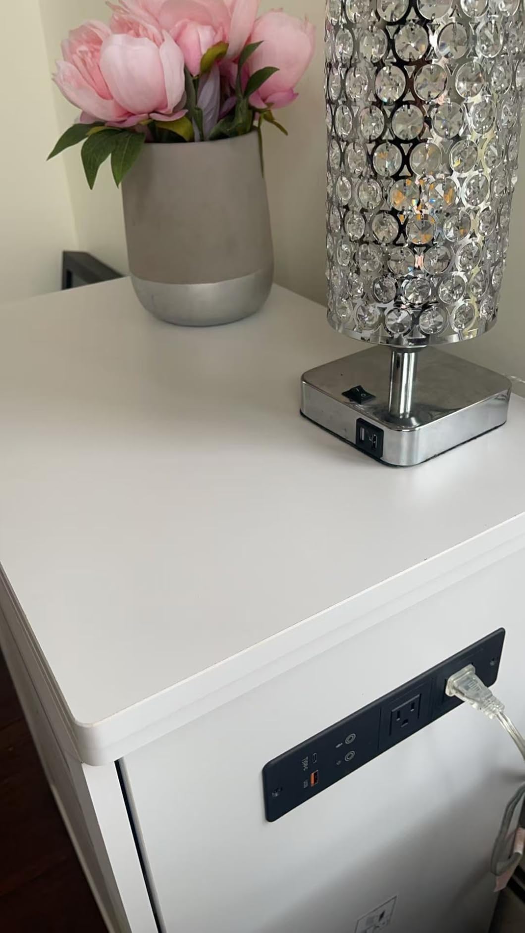HNEBC Smart Folding Sewing Table - with LED Lights & Motion Sensor, Craft Table with 2 AC Outlets & USB Ports, Compact Sewing Machine Desk with Storage Shelves and 6 Wheels for Home(White) customer photo 2