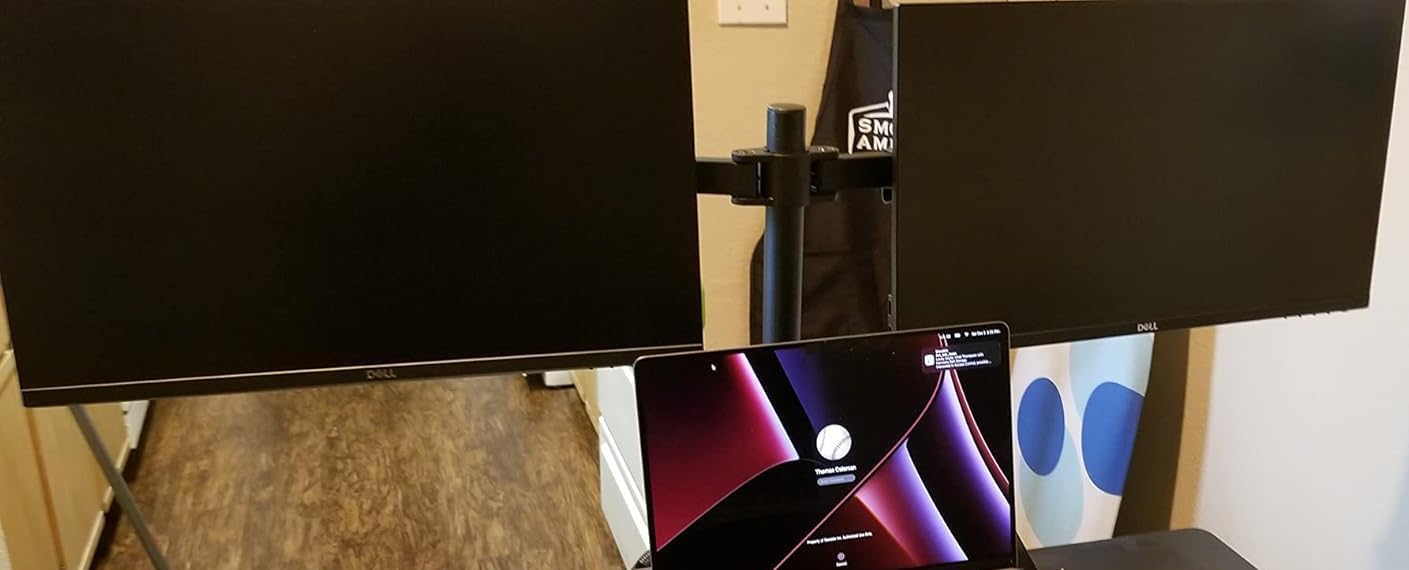 HUANUO Laptop Mount, Height Adjustable Dual Monitor Mount with Laptop Keyboard Tray Fit Two 13 to 27 Inch Flat Curved Computer Screens and 10 to 17 Inch Notebooks customer photo 1