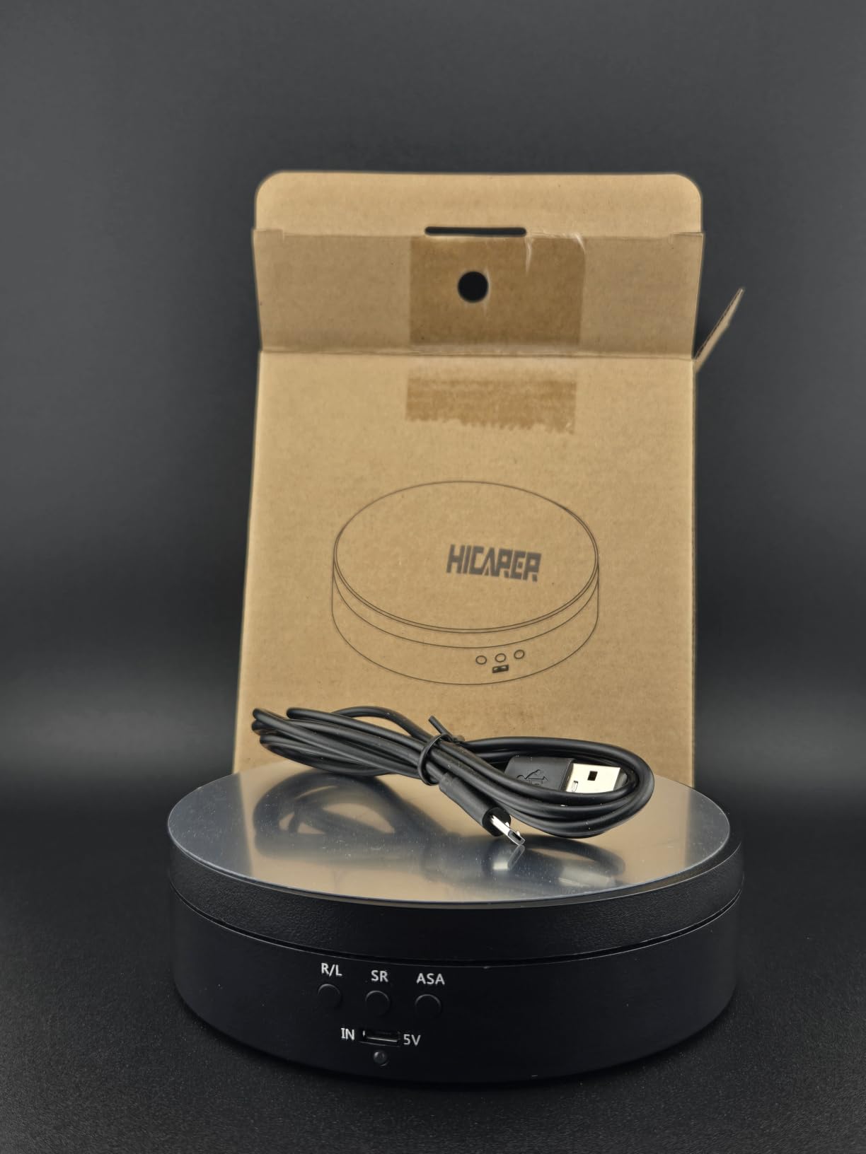 Hicarer Rotating Display Stand 360 Degree Motorized Rotating Turntable Display Stand with USB Power Cable for Photography Products and Shows, Black (PVC) customer photo 2