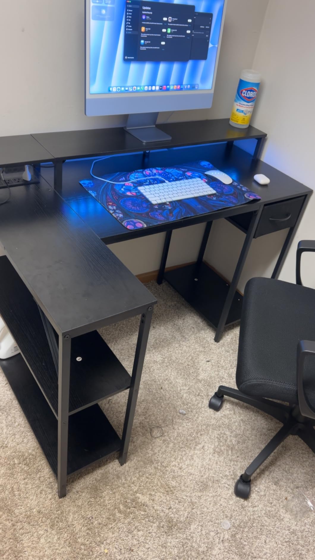 SUPERJARE 47 inch L Shaped Gaming Desk with LED Lights & Power Outlets, Reversible Computer Desk with Shelves & Monitor Stand, Corner Desk with Drawer, Black customer photo 2
