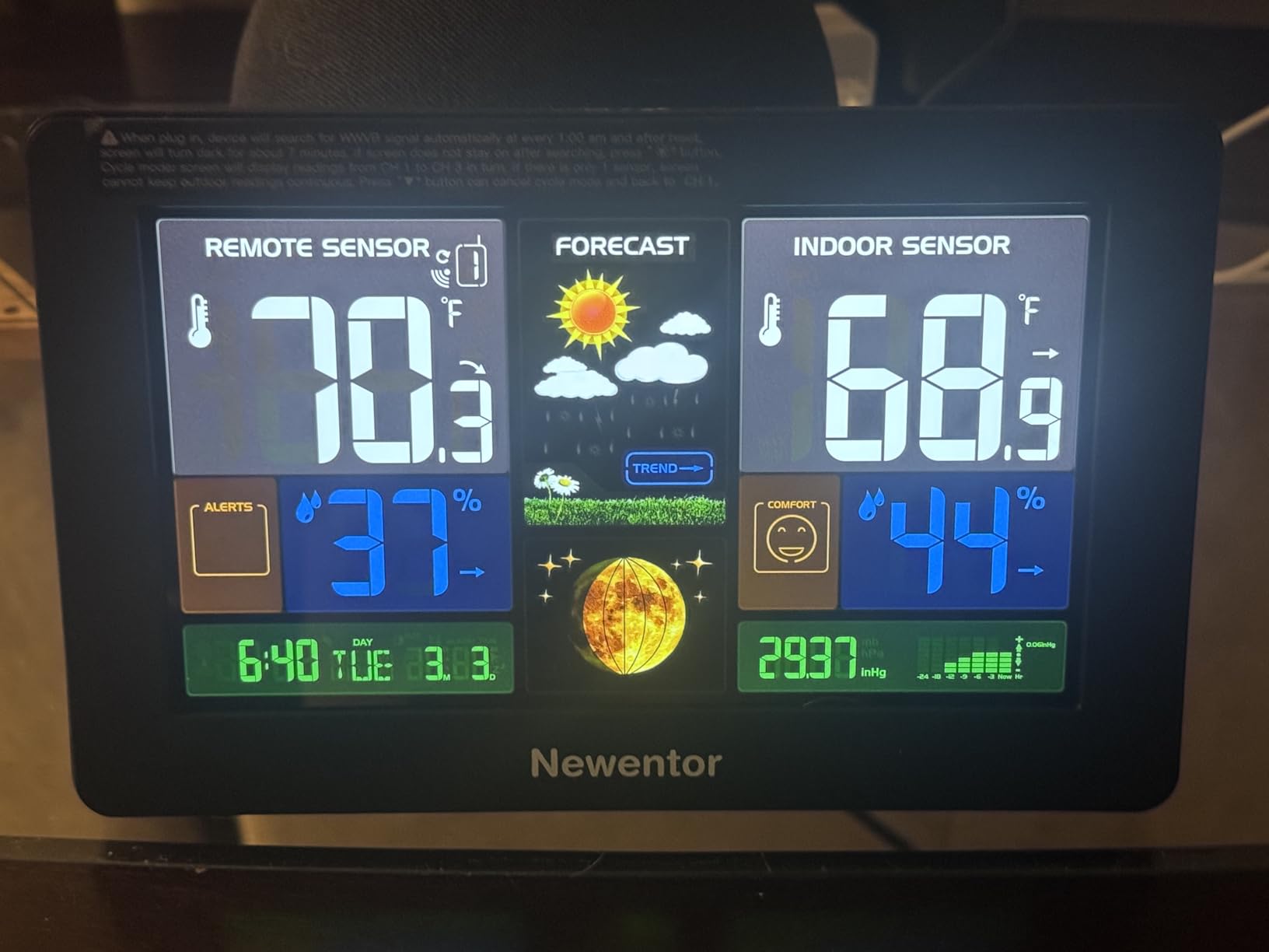 Newentor Weather Station Wireless Indoor Outdoor Thermometer, Color Display Digital Weather Thermometer with Atomic Clock, Barometric Pressure, Forecast Station with Adjustable Backlight, White customer photo 2