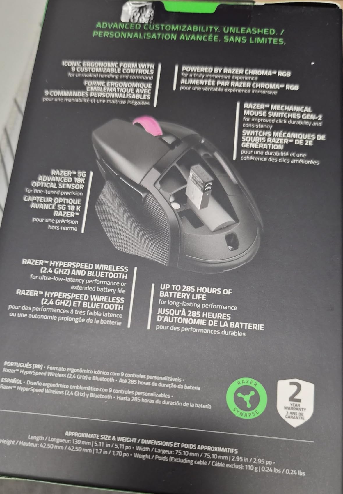 Razer Basilisk V3 X HyperSpeed Gaming Mouse - Optical - Wireless - Bluetooth/Radio Frequency - 2.40 GHz - USB - 18000 dpi - 7 Programmable Button(s) - Right-handed - 1 x AA Battery customer photo 2