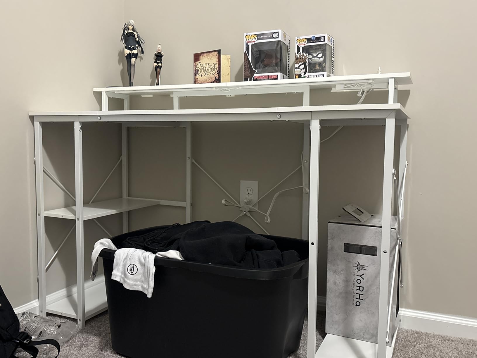 ODK 55 inch Gaming Desk with LED Lights & Power Outlets, Computer Desk with Monitor Stand & Storage Shelves, CPU Stand, Home Office Desk, Black customer photo 1