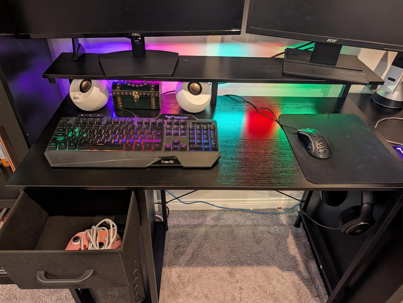 AODK Gaming Desk with LED Lights, 40 Inch Computer Desk with Drawers - Reversible Small Desk with Monitor Stand & Headphone Hook customer photo 1