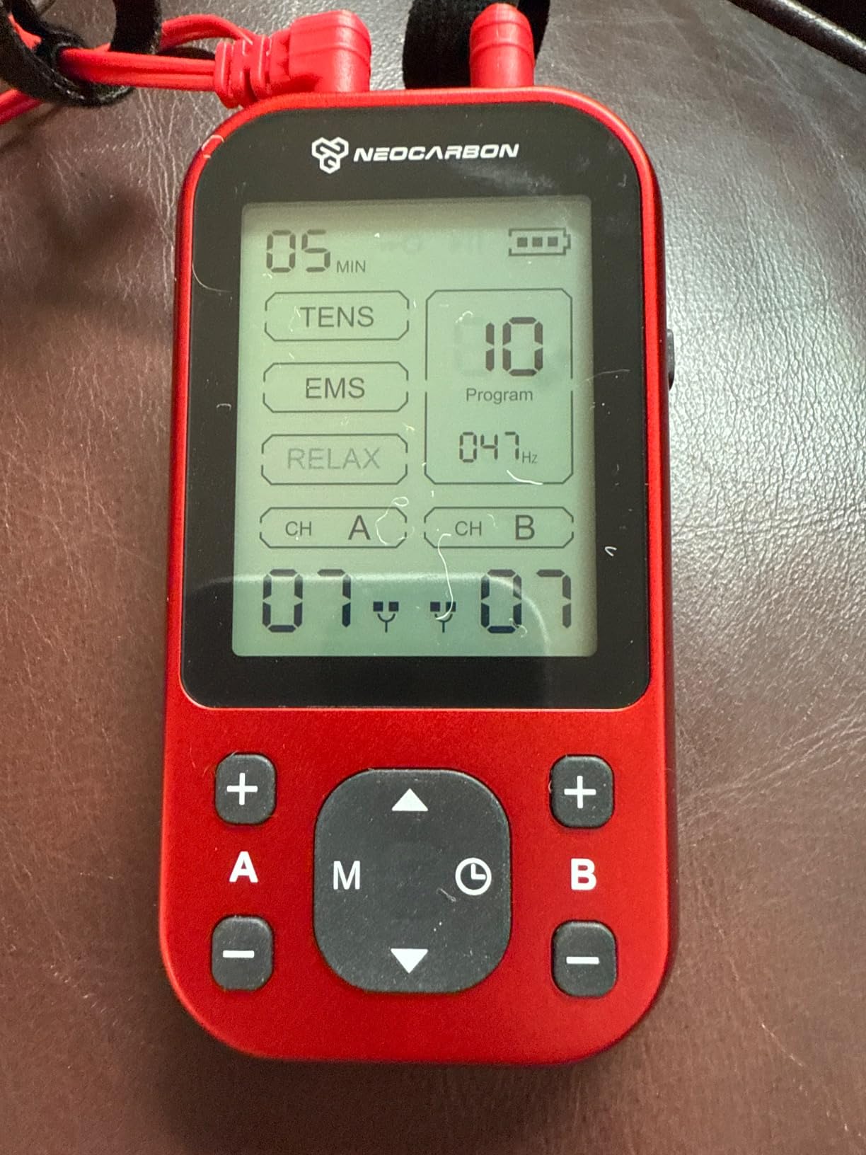 NEOCARBON TENS Unit Muscle Stimulator Pro for Back Pain Relief, Shoulder Recovery and Physical Therapy, Electronic Massager Machine with PMS Pulse for Effective Shock Therapy, Red customer photo 2
